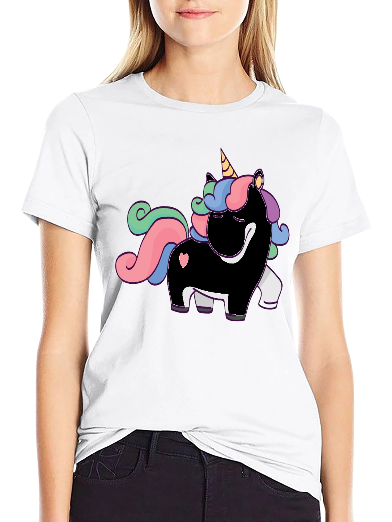 Black Unicorn Graphic Print T-Shirt - Black view 9