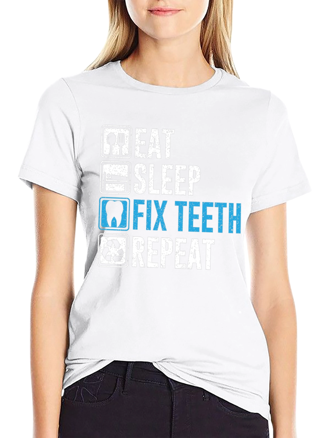 Black Eat Sleep Fix Teeth Repeat T-Shirt - Dentist Humor view 9