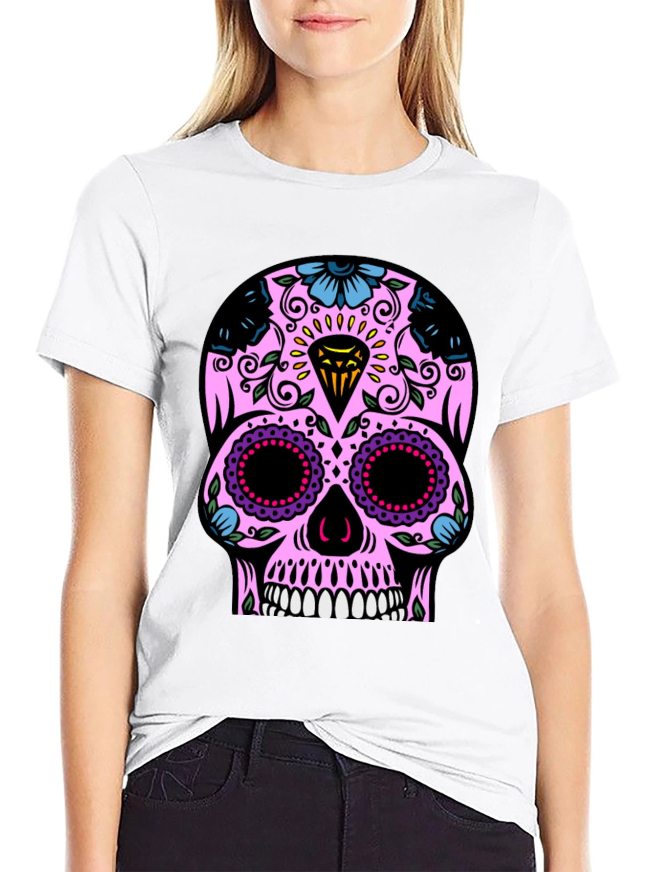 Black Sugar Skull T-Shirt - Black Graphic Tee view 9