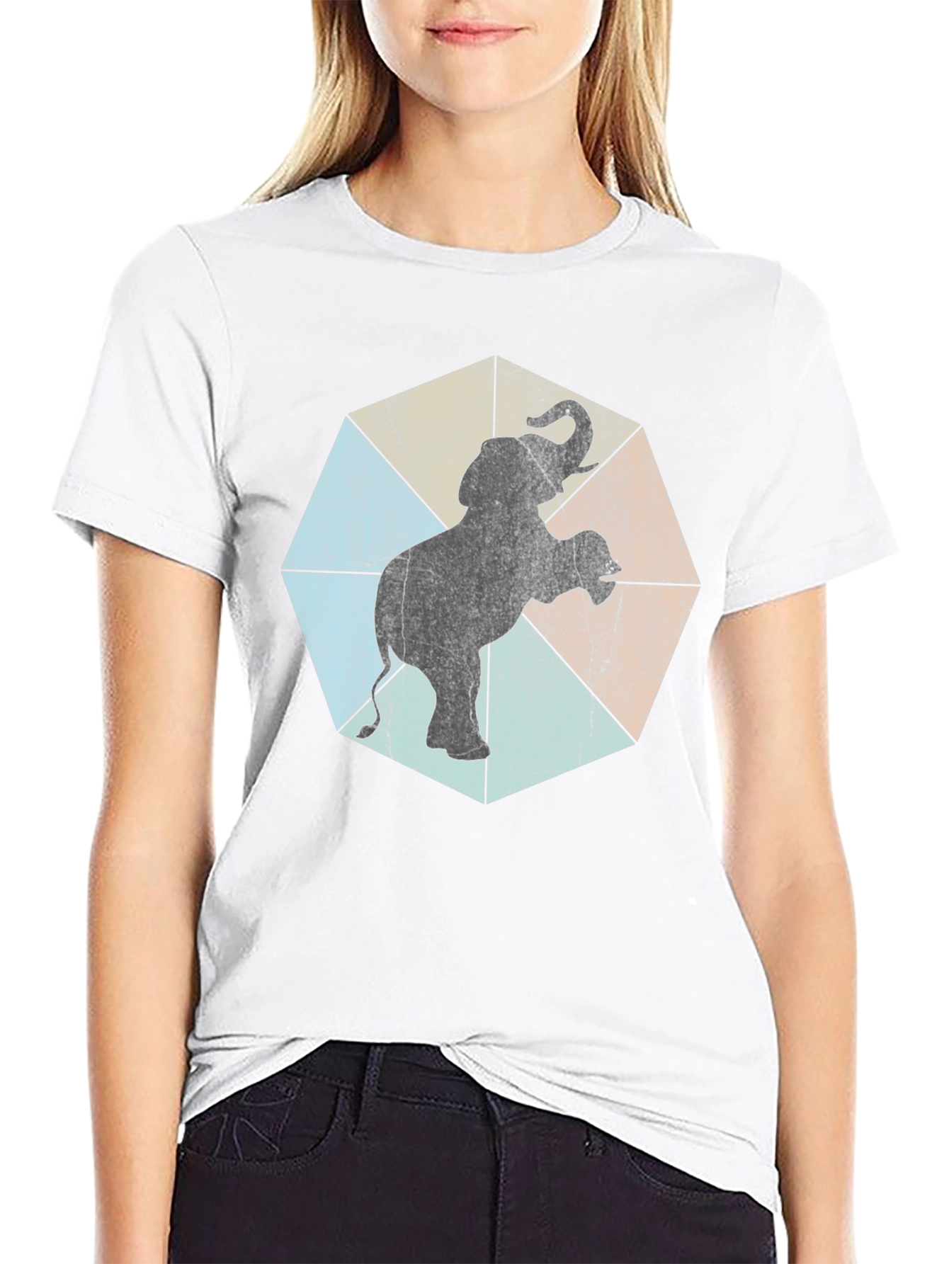 Black Retro Elephant Graphic Tee - Cool Animal Print Shirt view 9