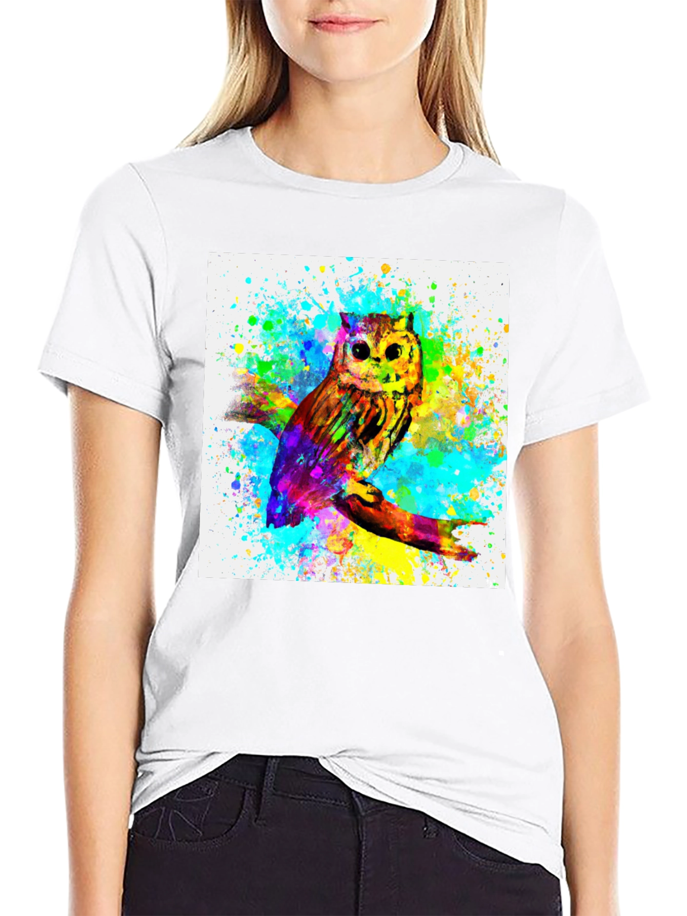 Black Watercolor Owl Graphic Black T-Shirt view 9