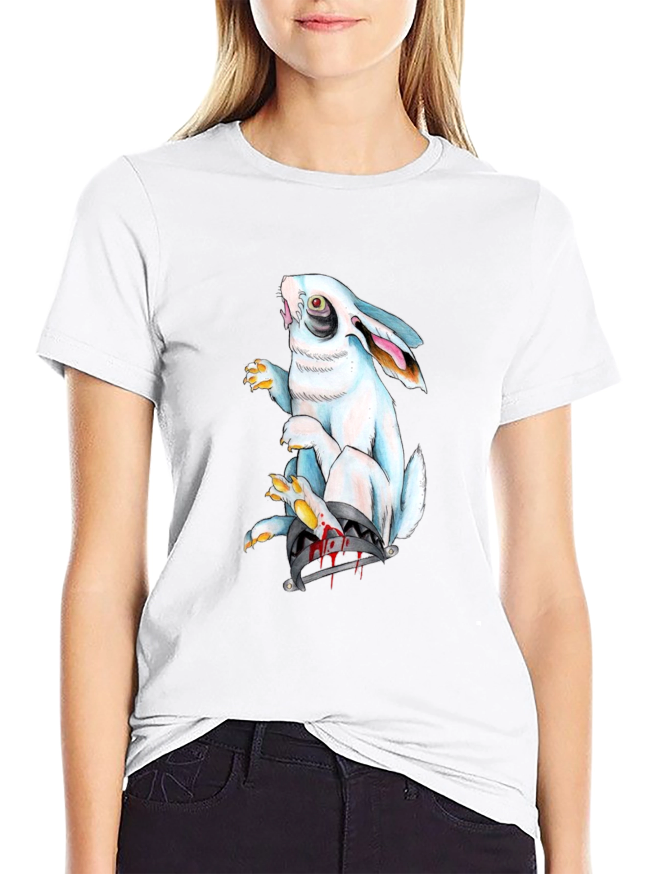 Black Creepy Rabbit Graphic Black T-Shirt view 9