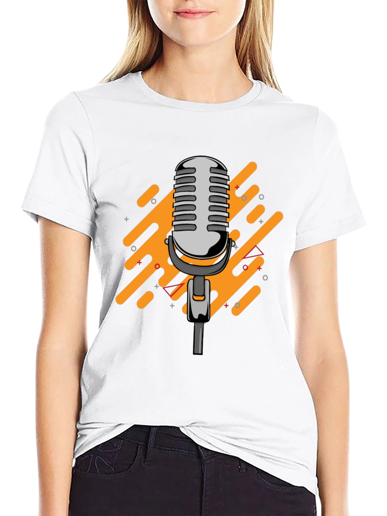 Black Retro Microphone Graphic Black T-Shirt view 9