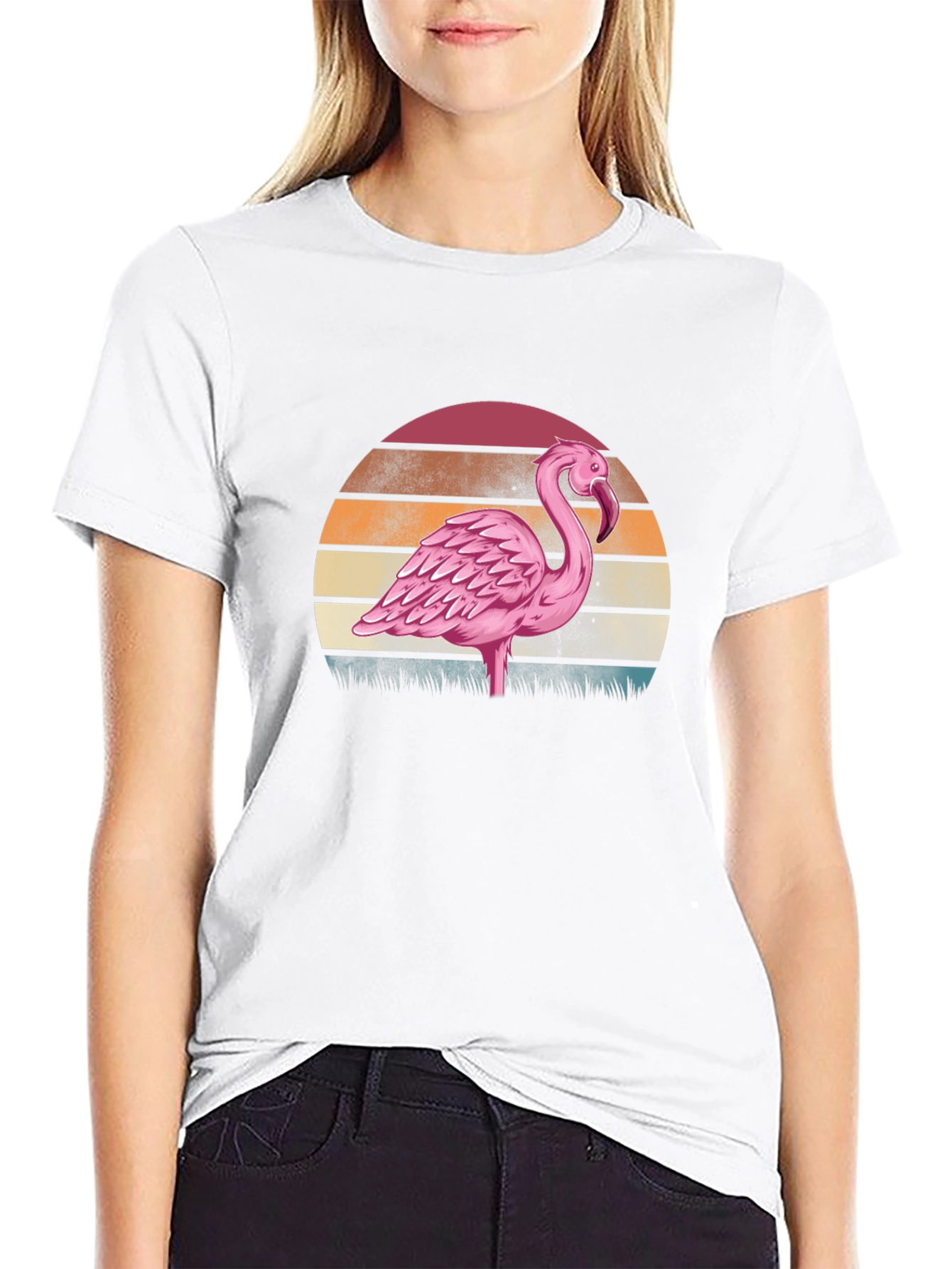 Black Retro Flamingo Sunset T-Shirt - Black view 9