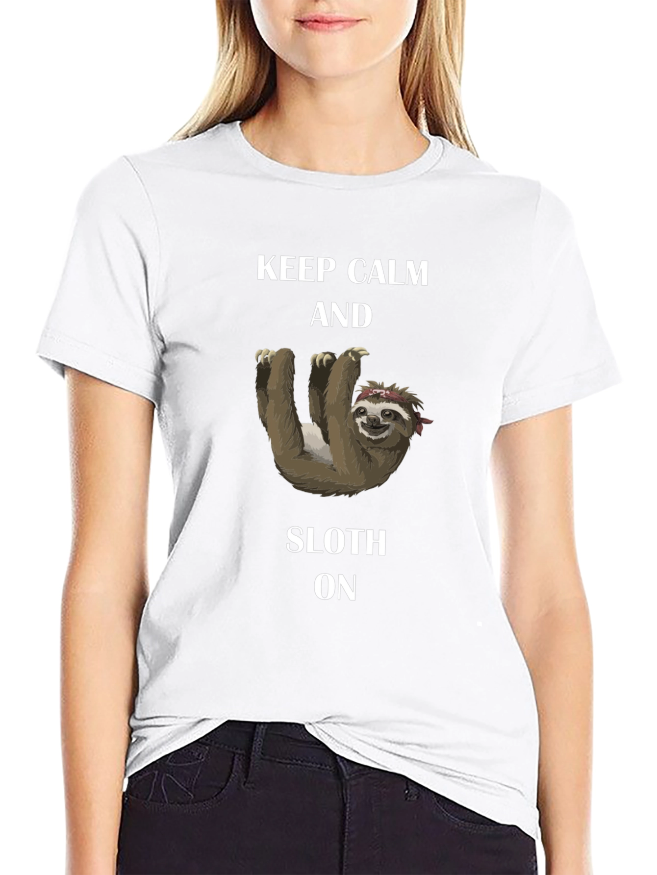Black Keep Calm and Sloth On T-Shirt view 9