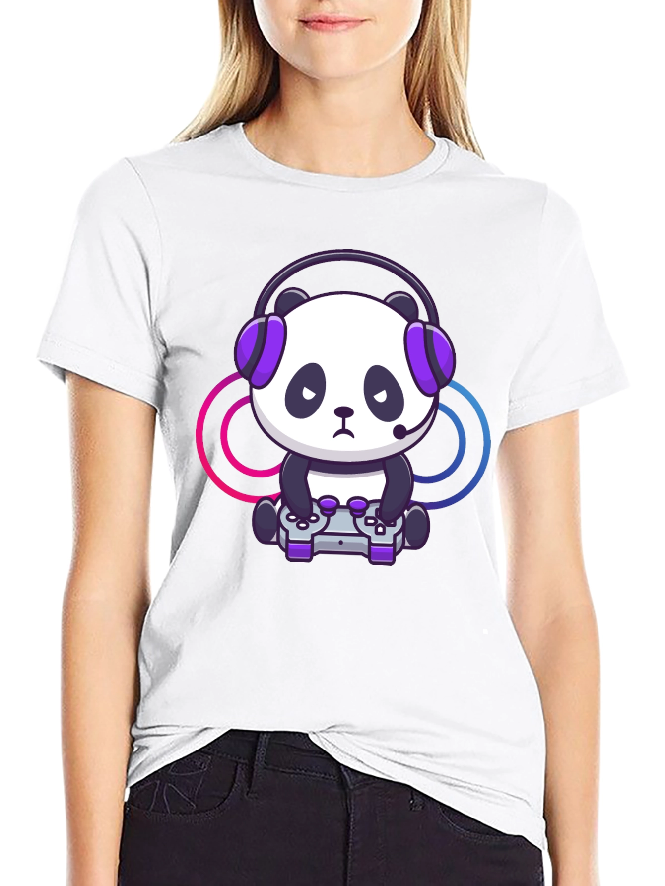 Black Gamer Panda Graphic T-Shirt - Black view 9
