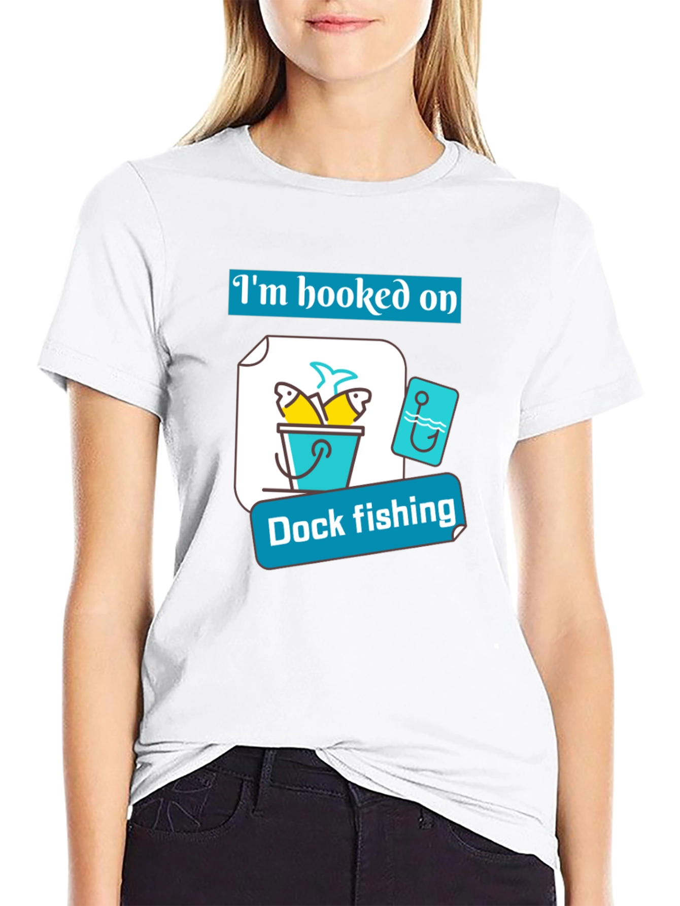 Black Hooked on Dock Fishing T-Shirt - Fisherman Gift view 9
