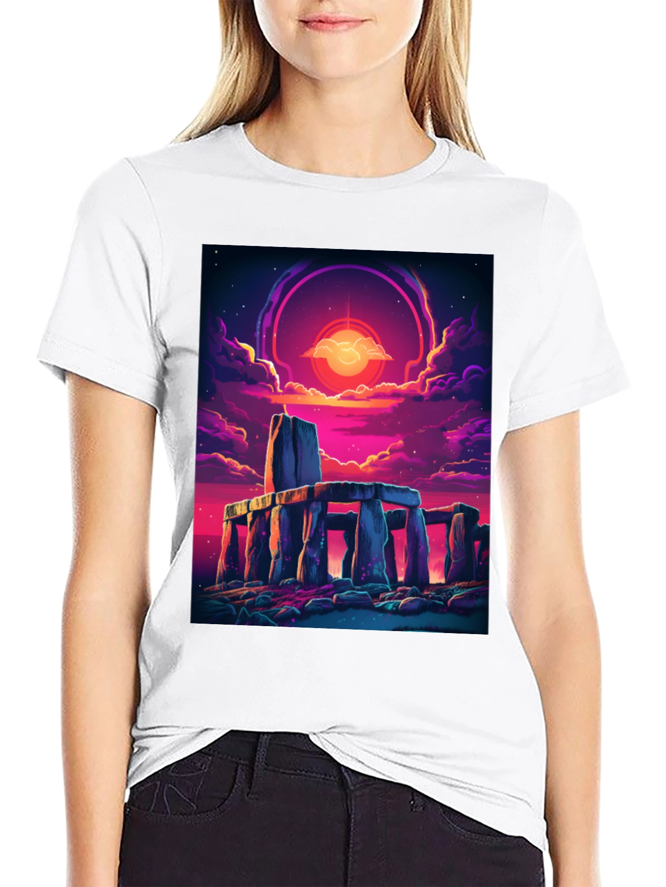 Black Stonehenge Sunset Graphic Tee - Black Cotton Blend view 9