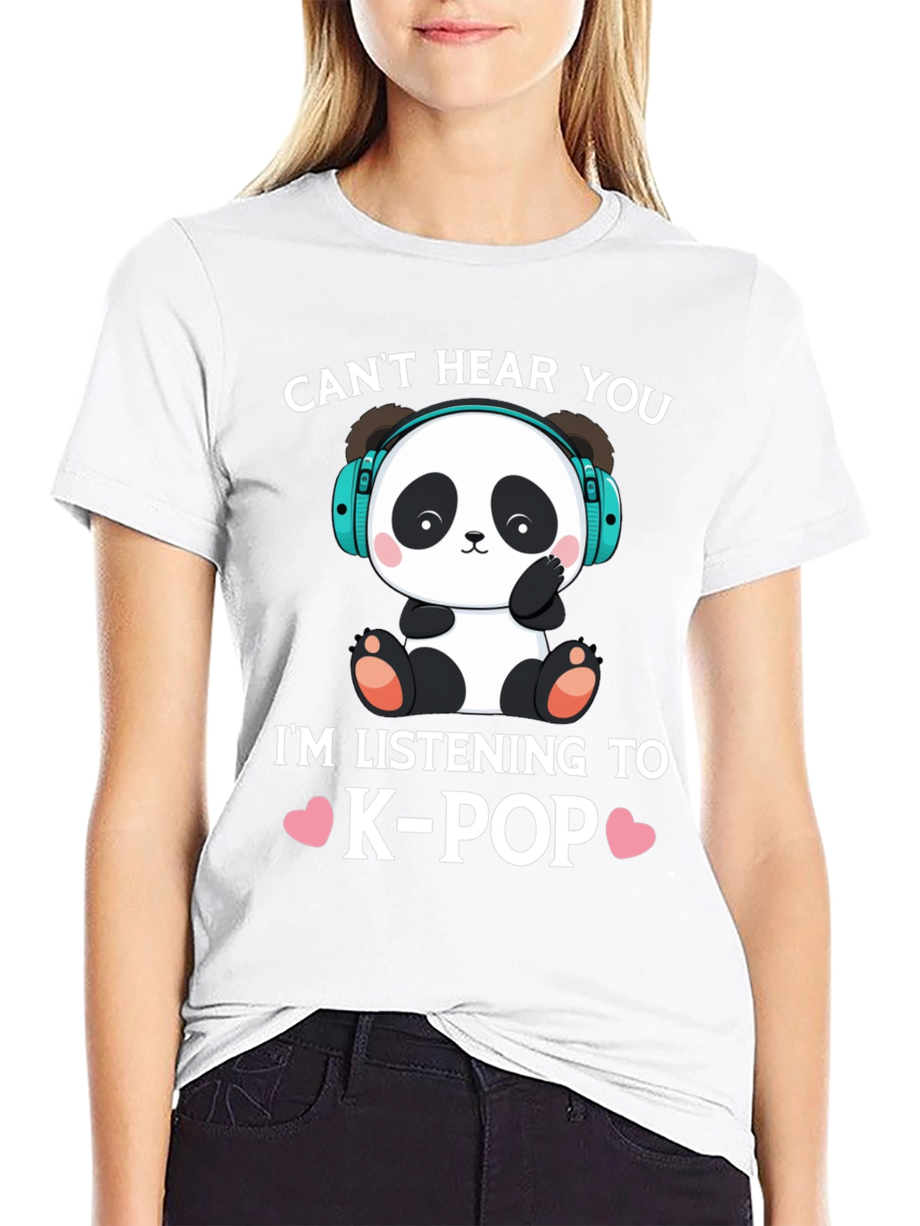 Black Cute K-Pop Panda Graphic Tee view 9