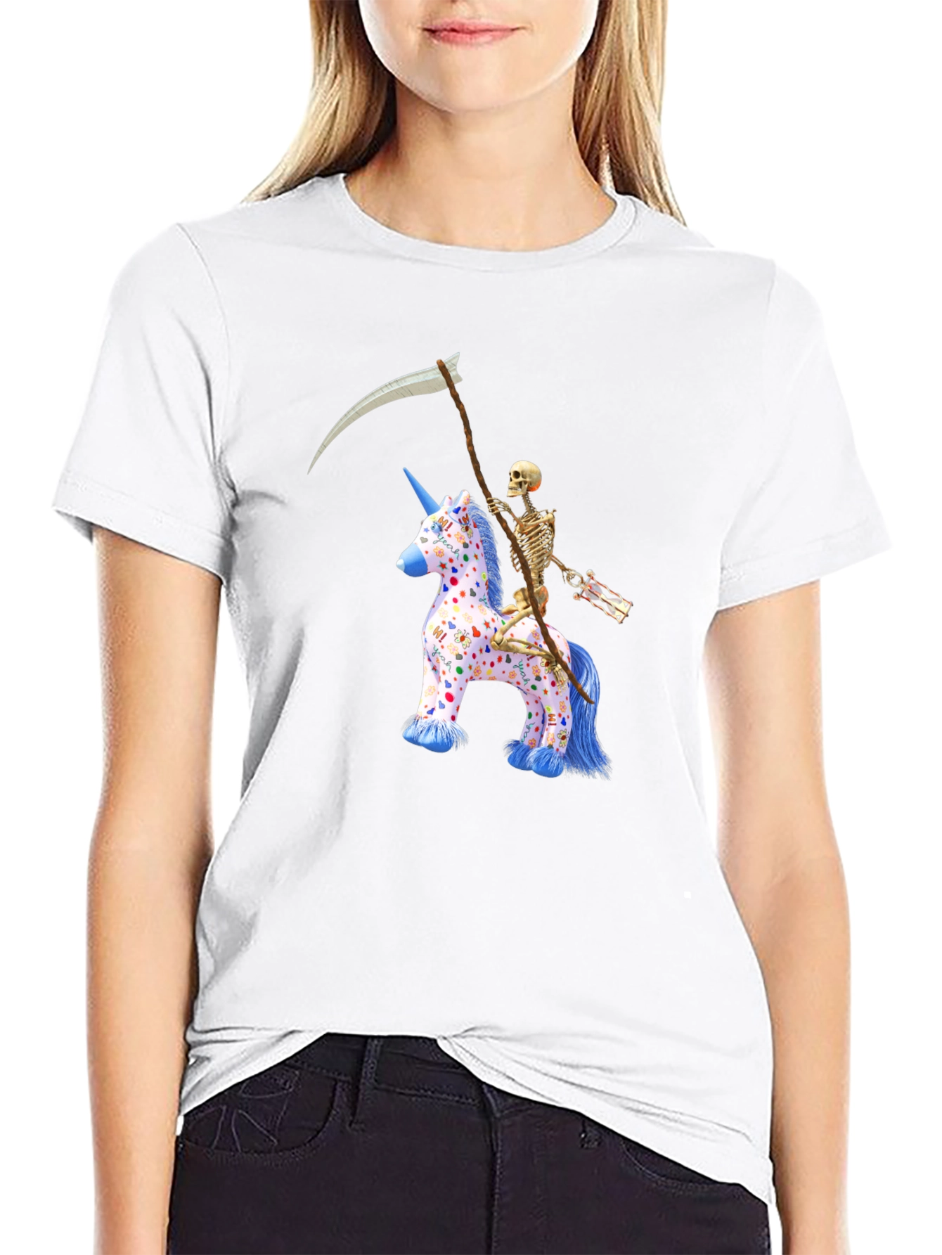 Black Skeleton Riding Unicorn T-Shirt view 9