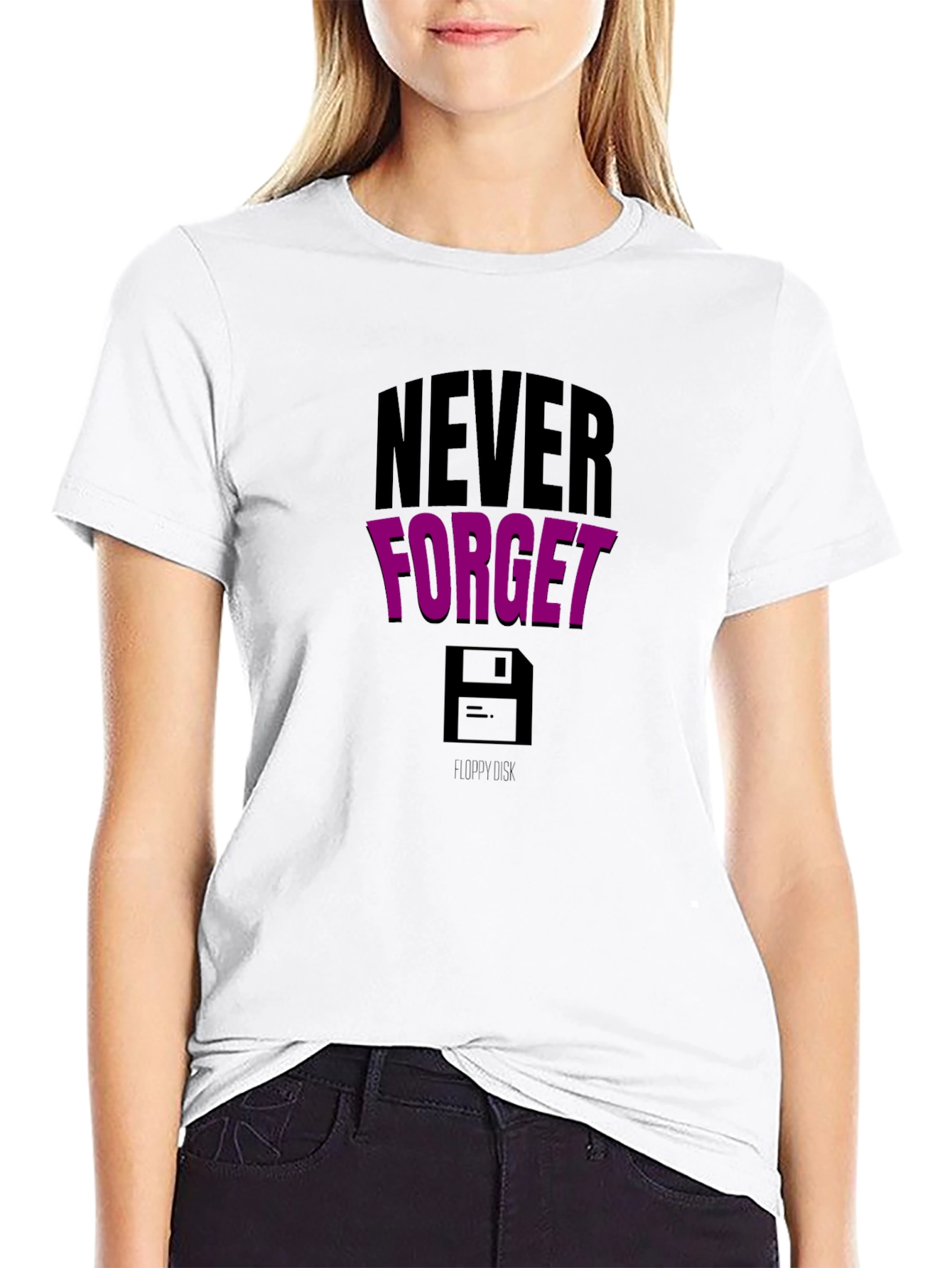 Black Never Forget Floppy Disk Black Graphic Tee view 9