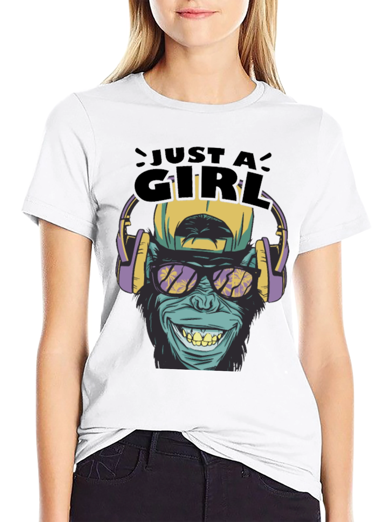 Black Just A Girl Monkey Graphic Tee view 9