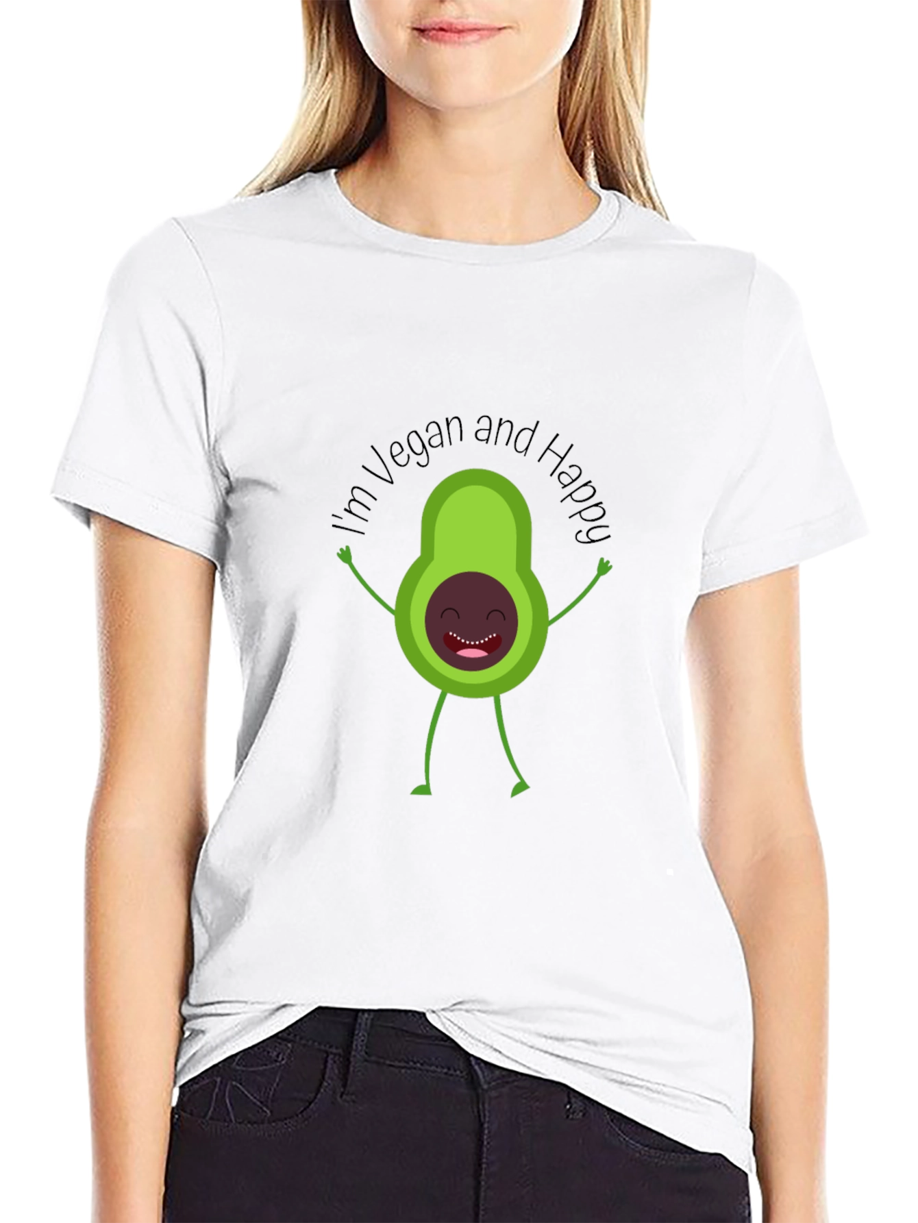 Black Vegan Avocado T-Shirt - "I'm Vegan and Happy" view 9