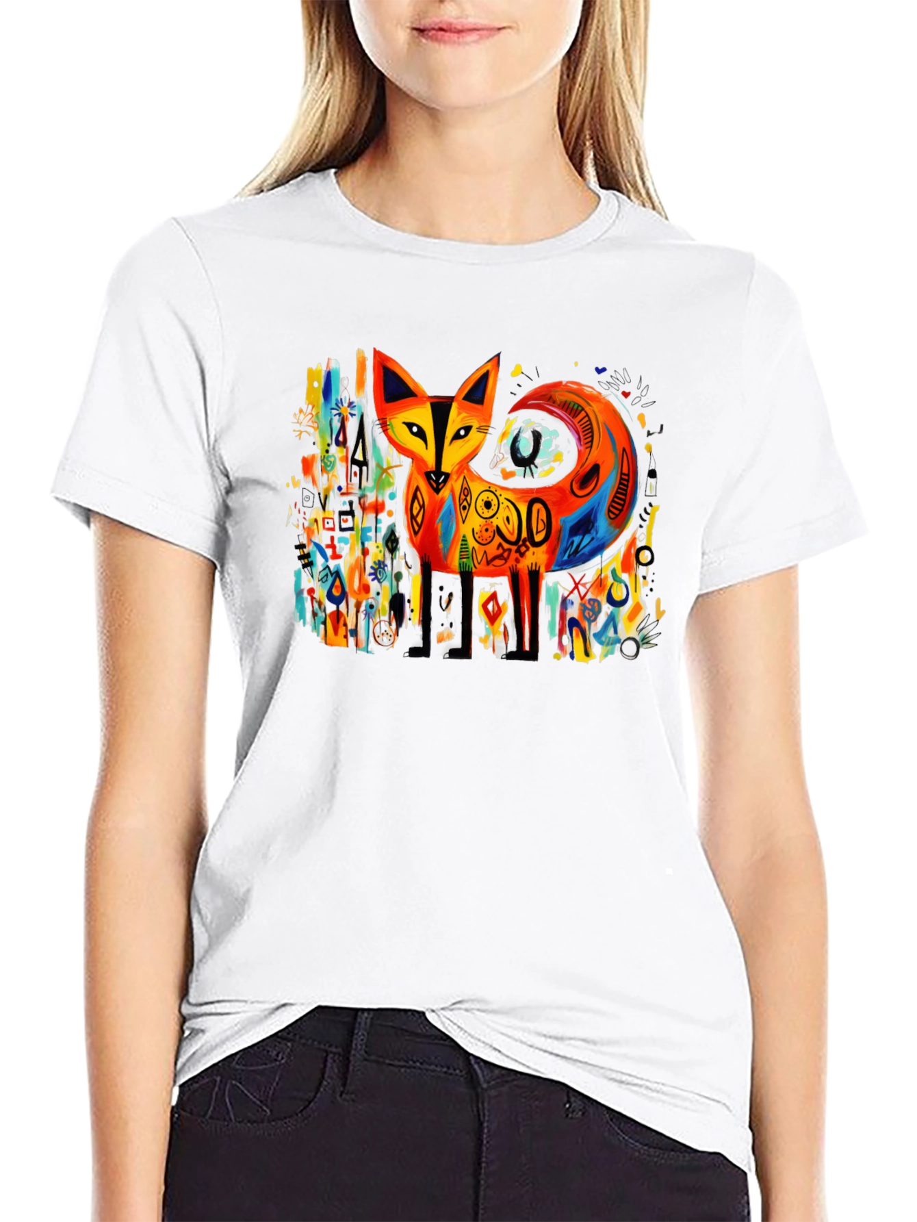 Black Abstract Fox Graphic Tee - Bold Artistic Design view 9