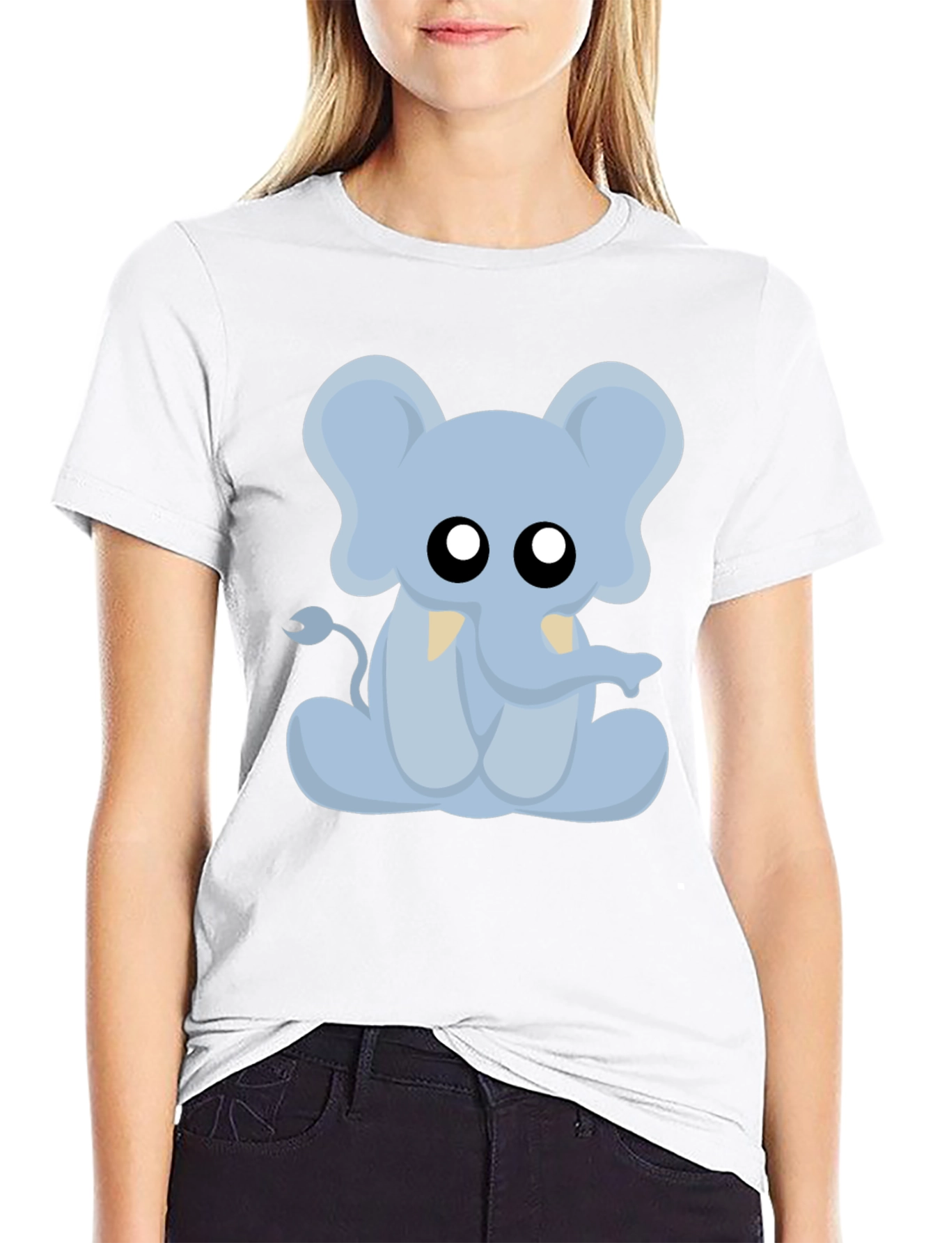 Black Cute Cartoon Elephant Graphic T-Shirt view 9