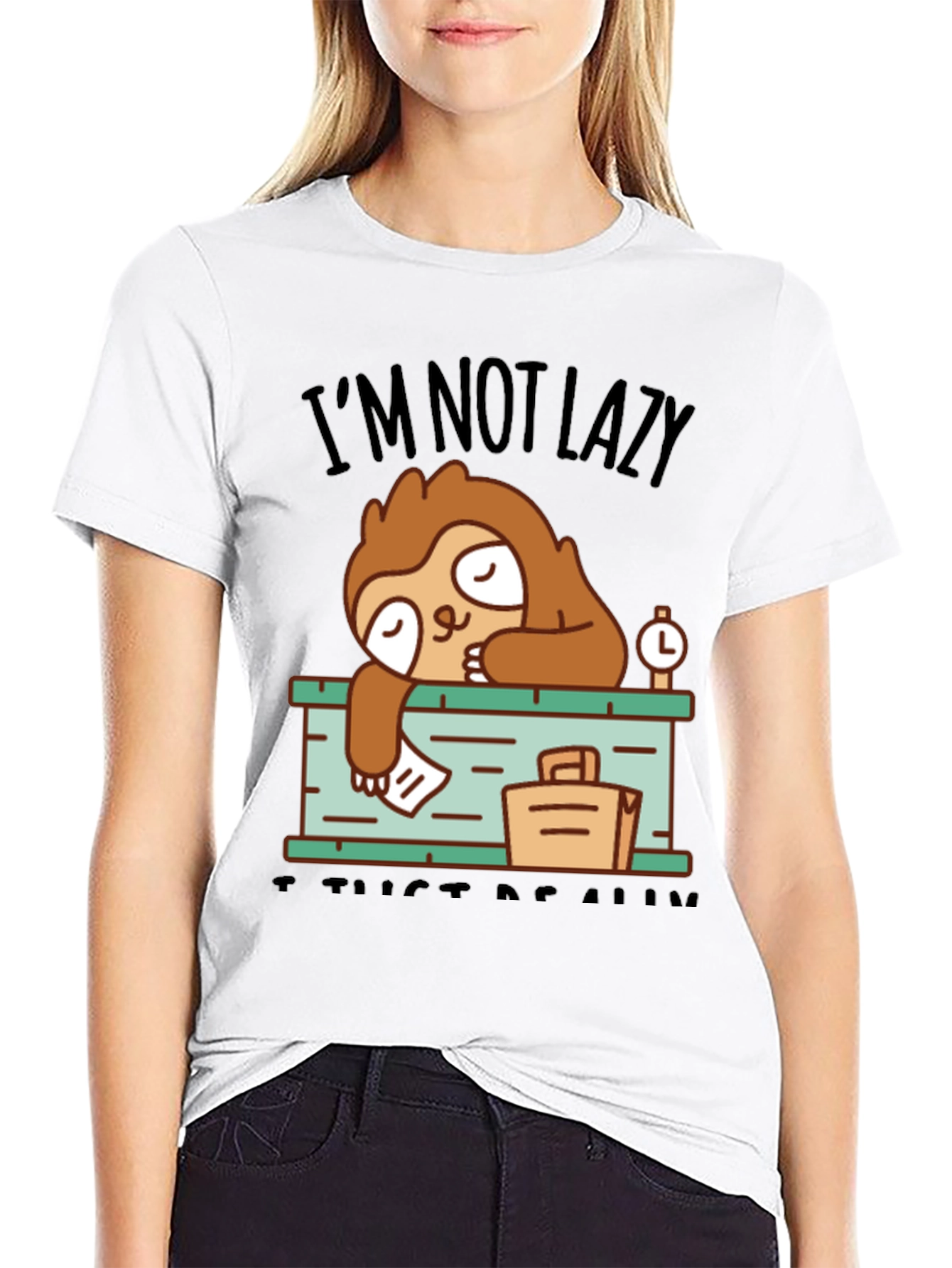 Black I'm Not Lazy Sloth T-Shirt view 9