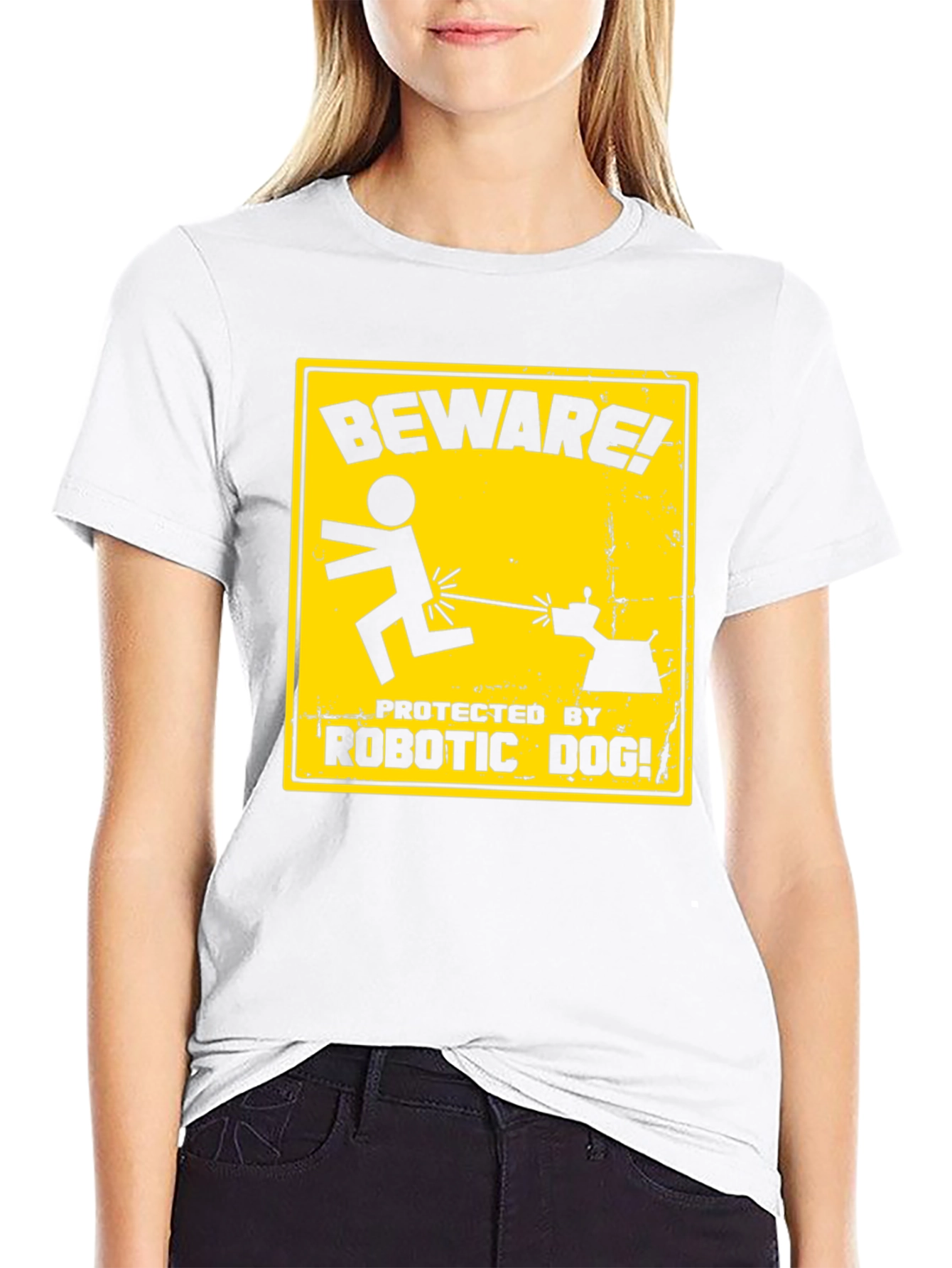 Black Beware Robotic Dog Graphic Tee view 9