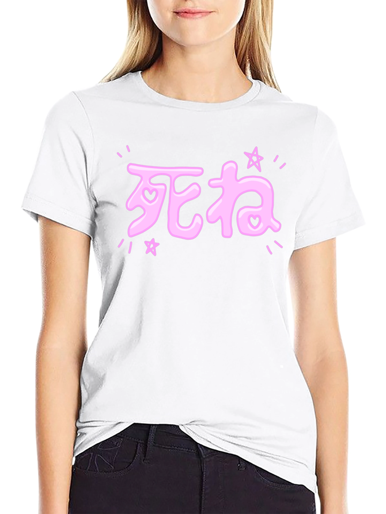 Black Kawaii Japanese Pink Text Black T-Shirt view 9