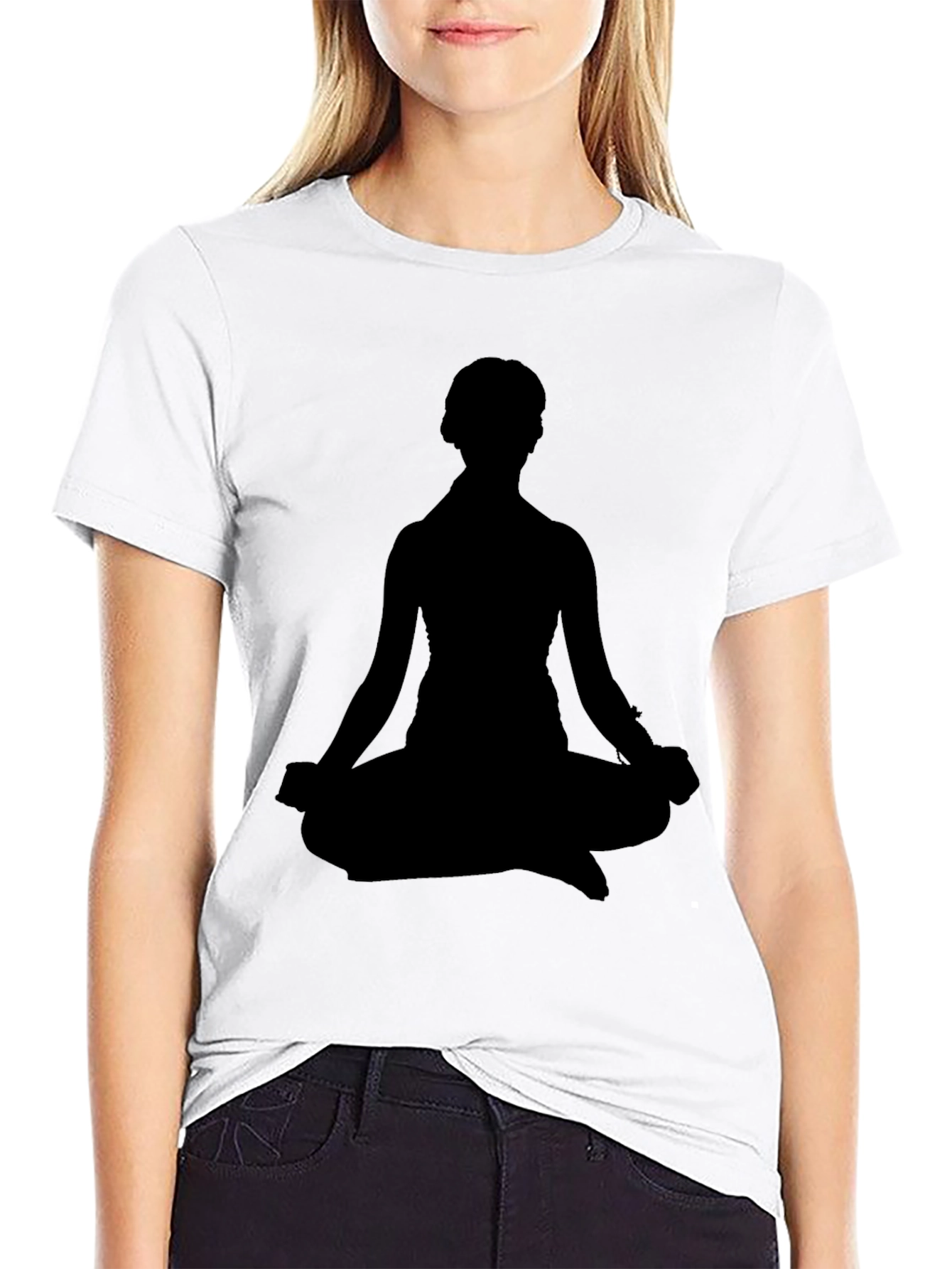 Black Men's Black T-Shirt - Meditating Silhouette Design view 9