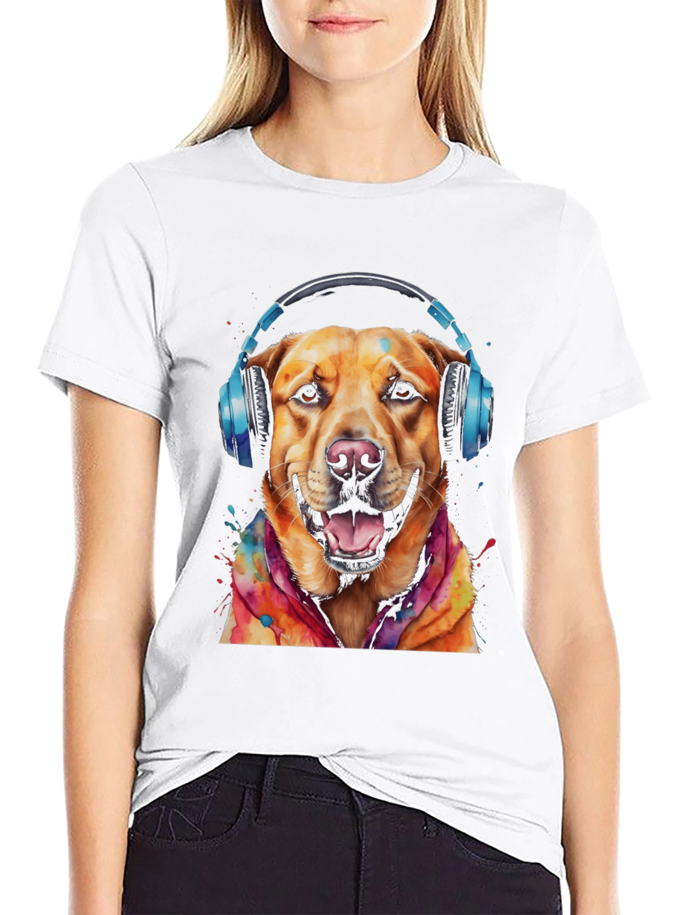 Black Dog with Headphones Graphic Tee view 9