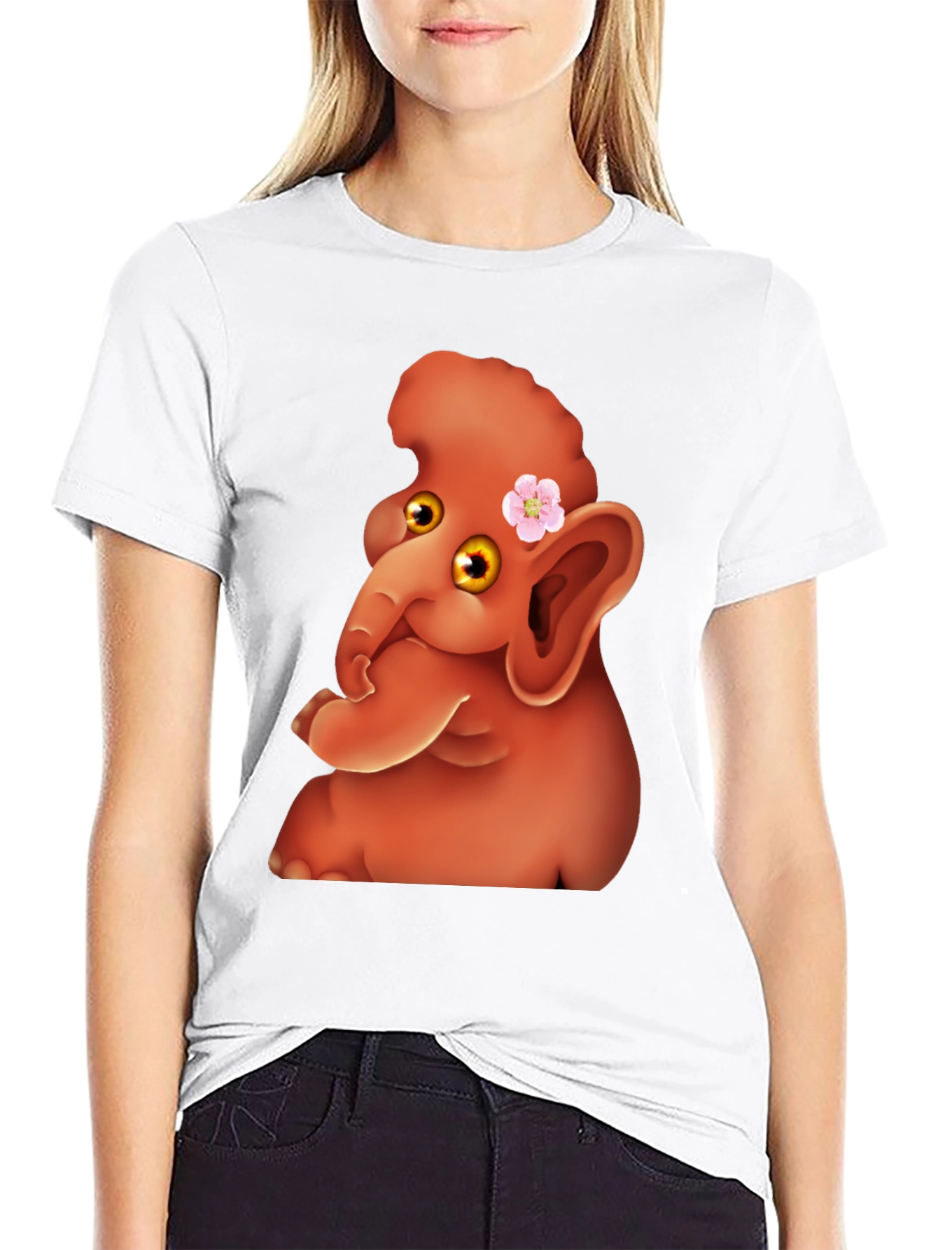 Black Cartoon Elephant Tee view 9