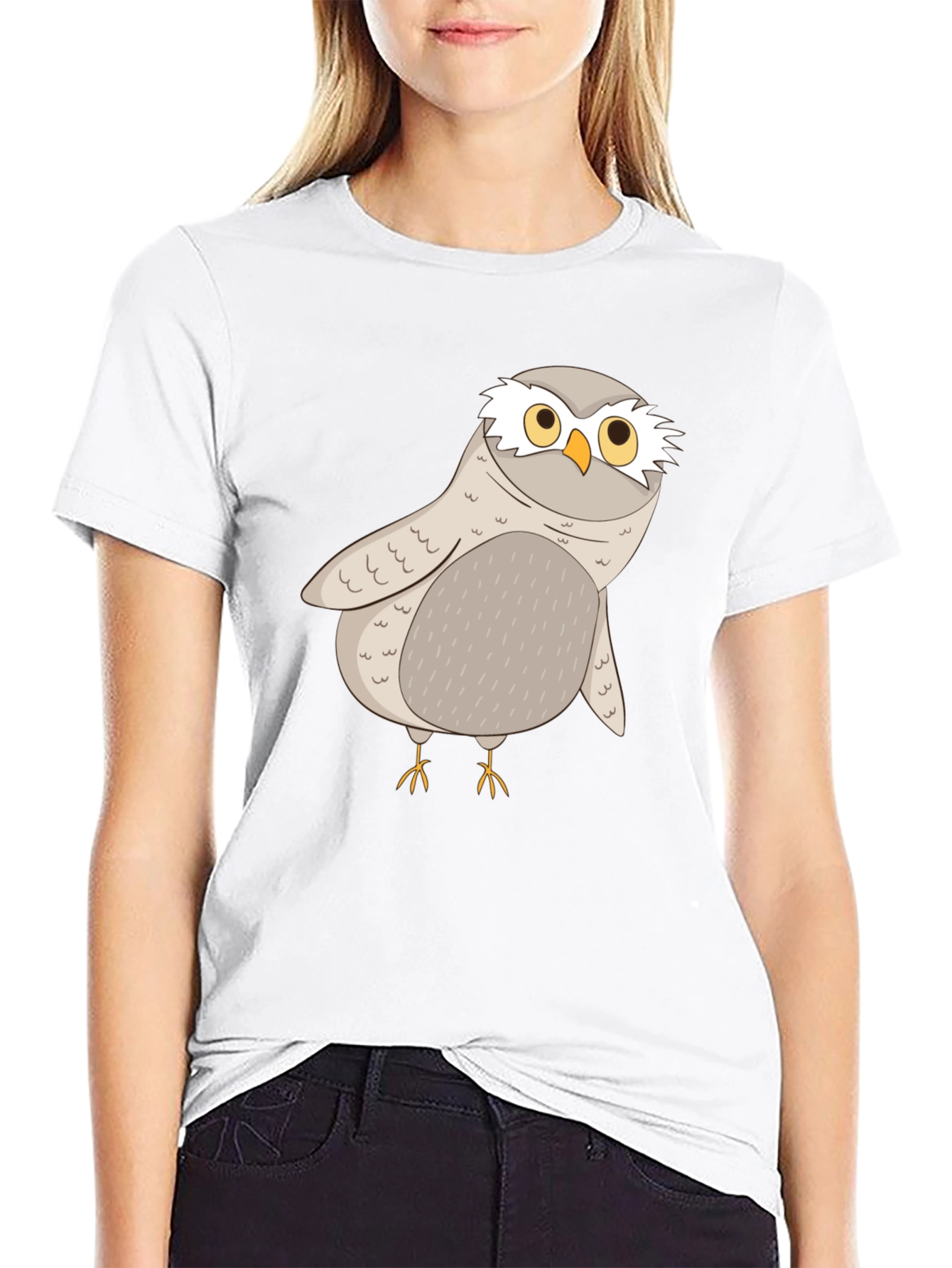 Black Cute Owl Graphic Tee - Black Cotton T-Shirt view 9