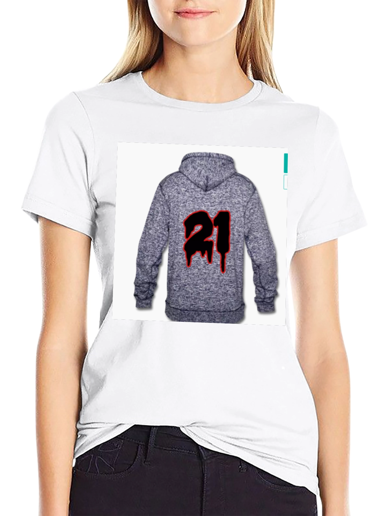 Black T-Shirt with '21' Hoodie Graphic - 9