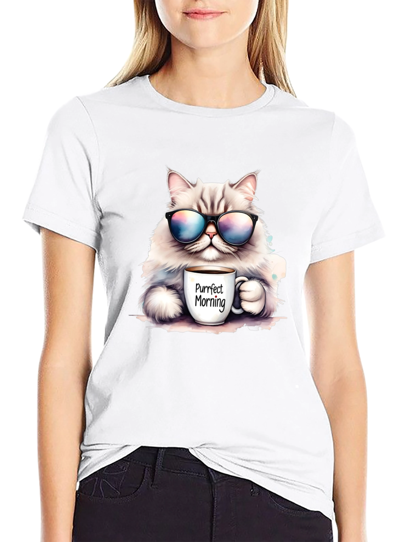 Black Purrfect Morning Cat T-Shirt view 9