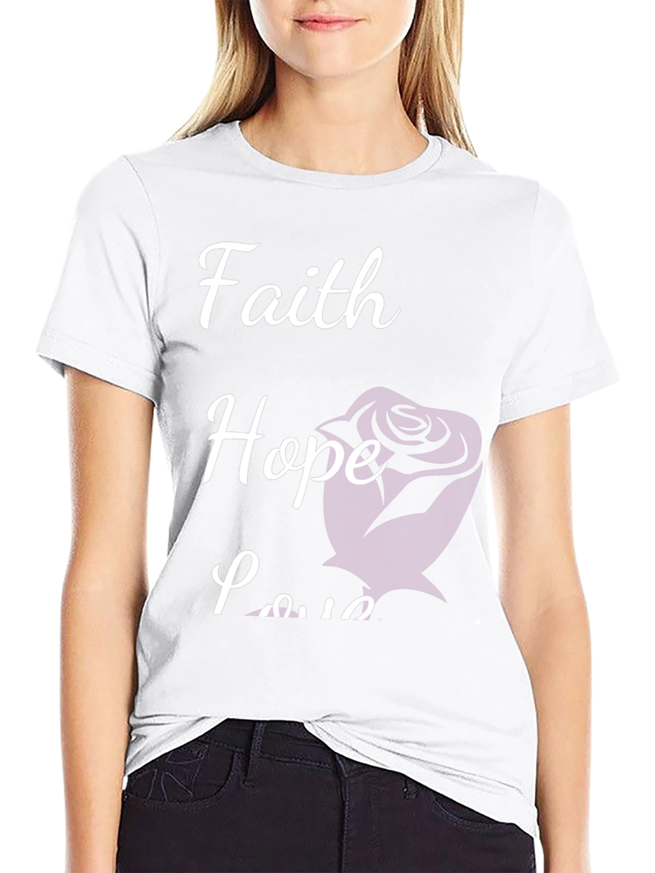 Black Faith Hope Love T-Shirt Rose Design view 9