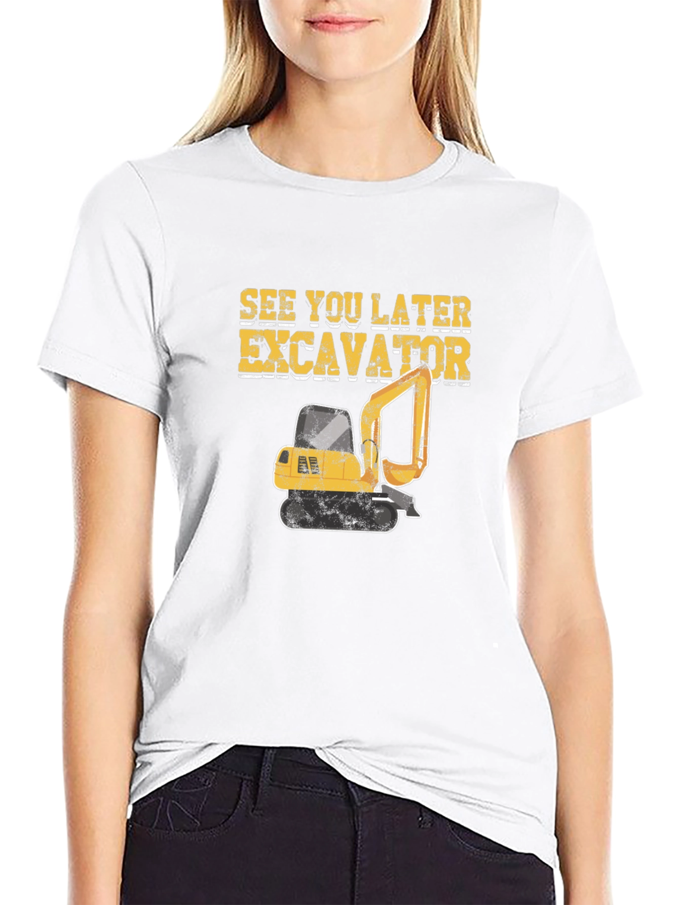 Black See You Later Excavator Black Cotton T-Shirt view 9