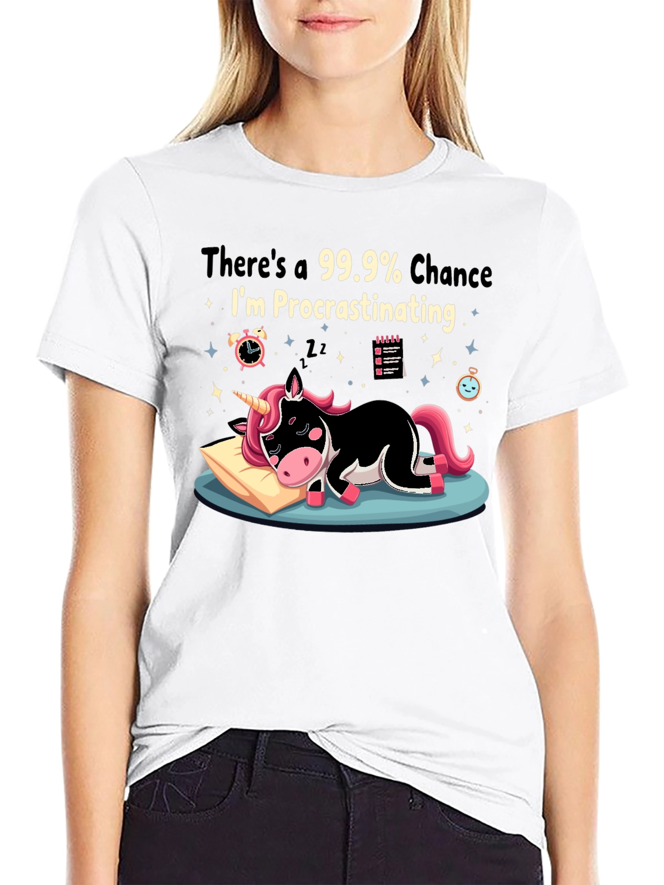 Black Procrastinating Unicorn Graphic Tee view 9