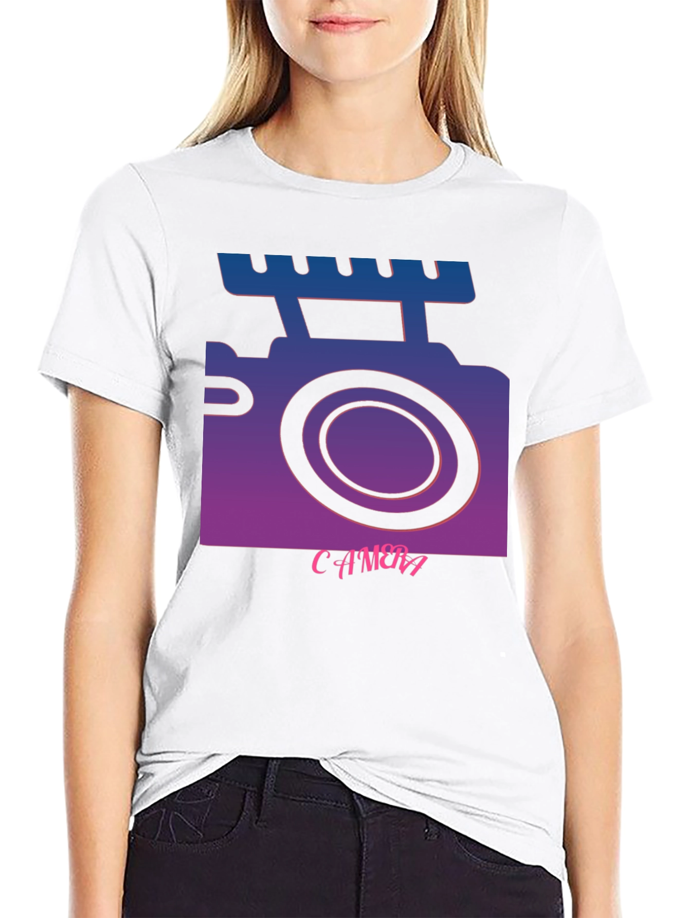 Black Retro Camera T-Shirt - Gradient Graphic Tee view 9