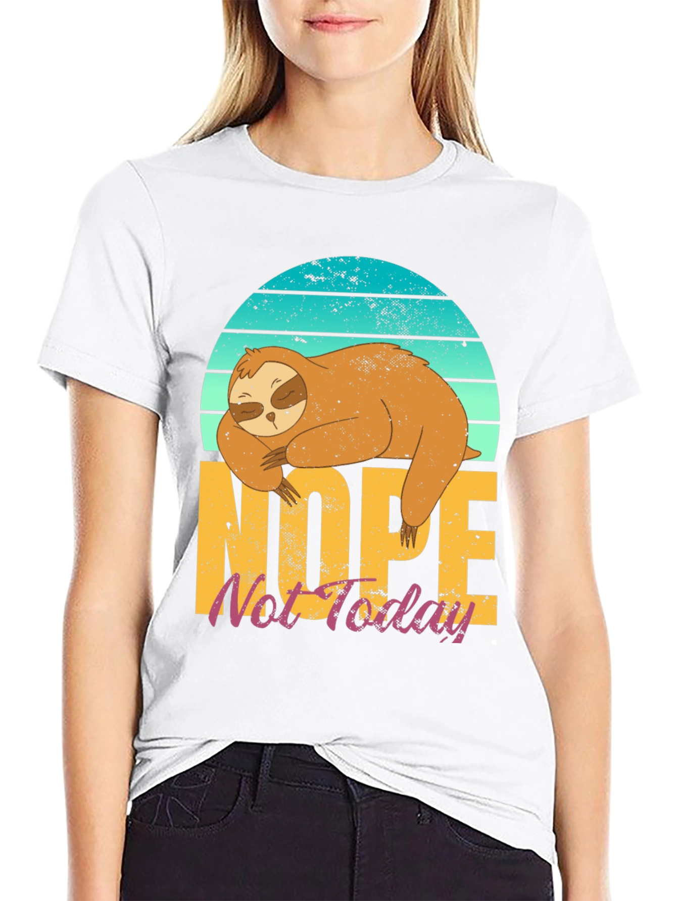 Black Nope Not Today Sloth T-Shirt view 9