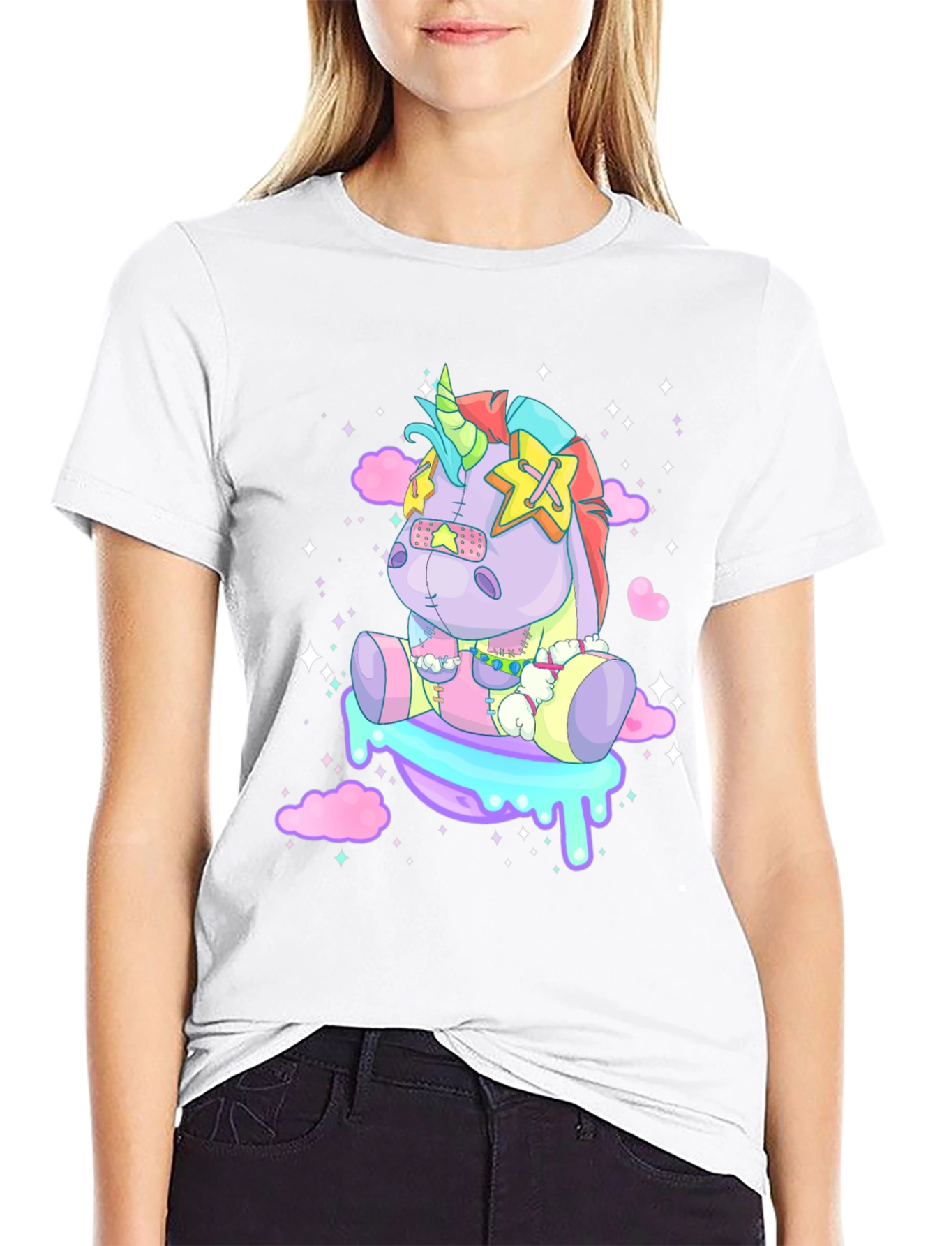 Unicorn Plush Graphic Tee - Black Cotton Casual Wear - 9