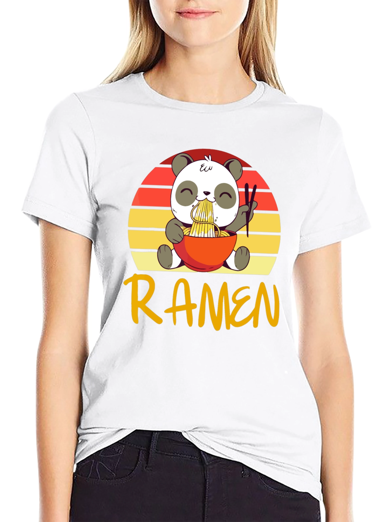 Black Cute Panda Ramen T-Shirt view 9