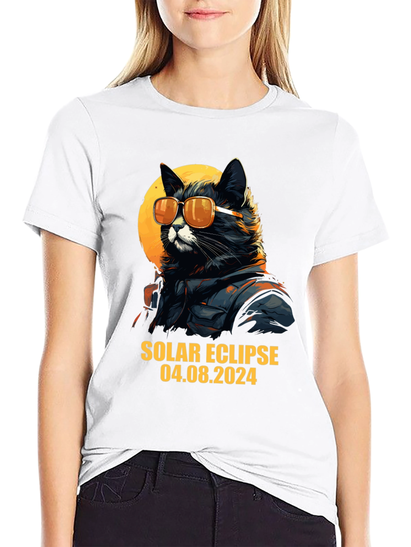 Black Solar Eclipse 2024 Cat T-Shirt view 9