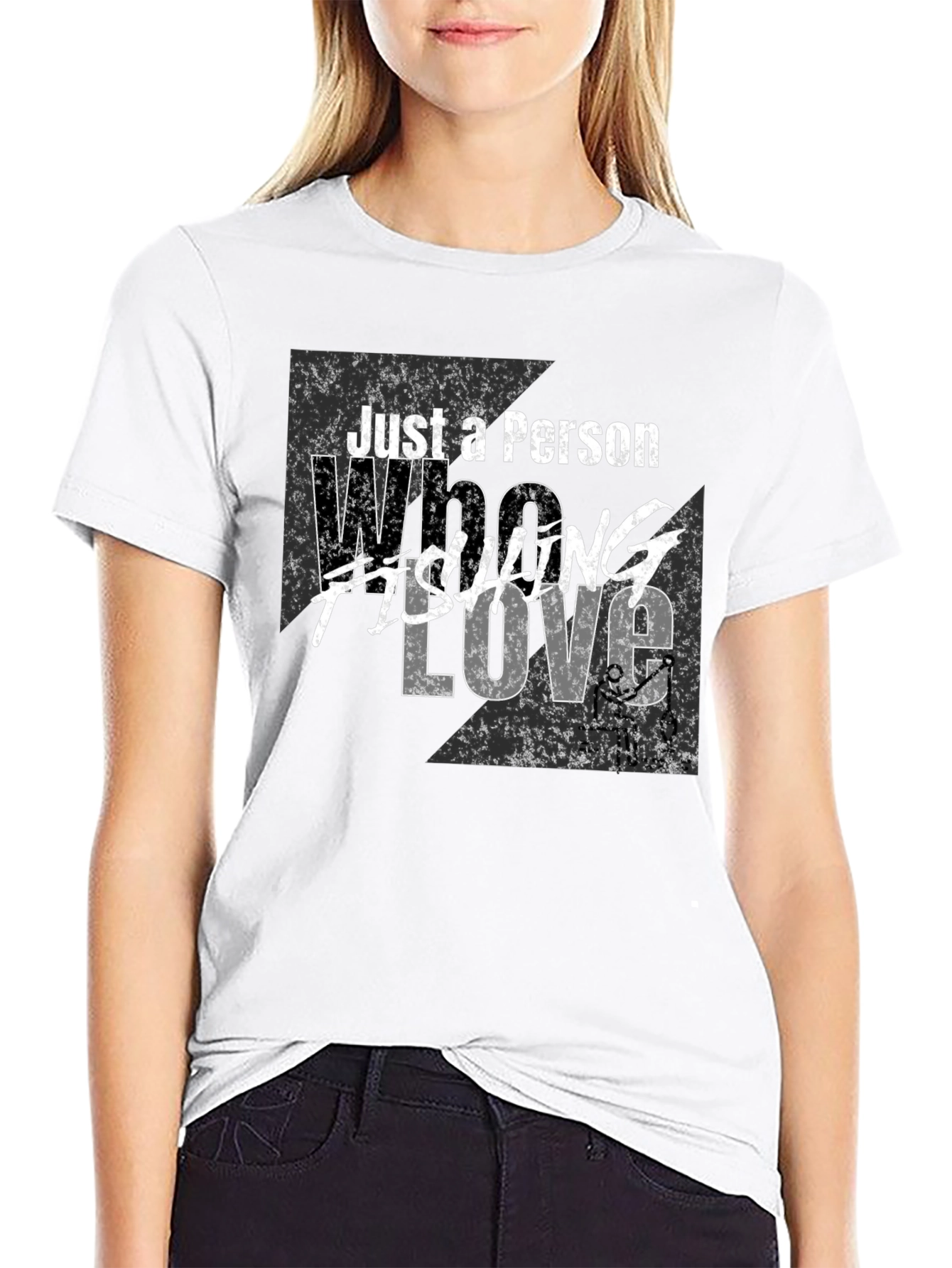 Black Just a Person Who Loves Fishing Black T-Shirt view 9