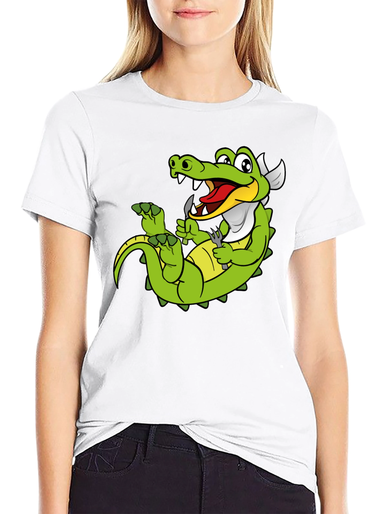 Black Funny Alligator Cartoon T-Shirt view 9