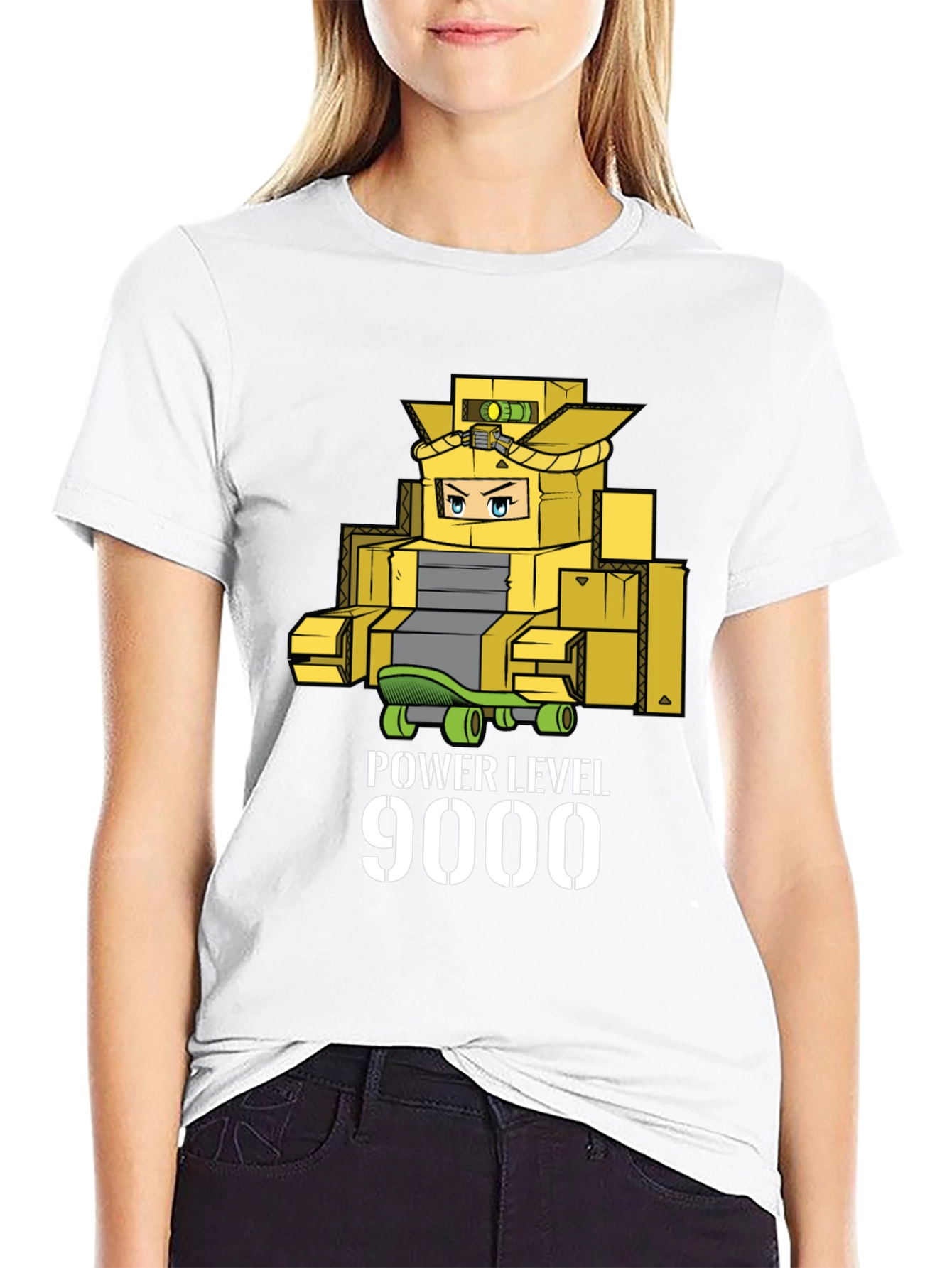 Black Power Level 9000 Cardboard Robot T-Shirt view 9