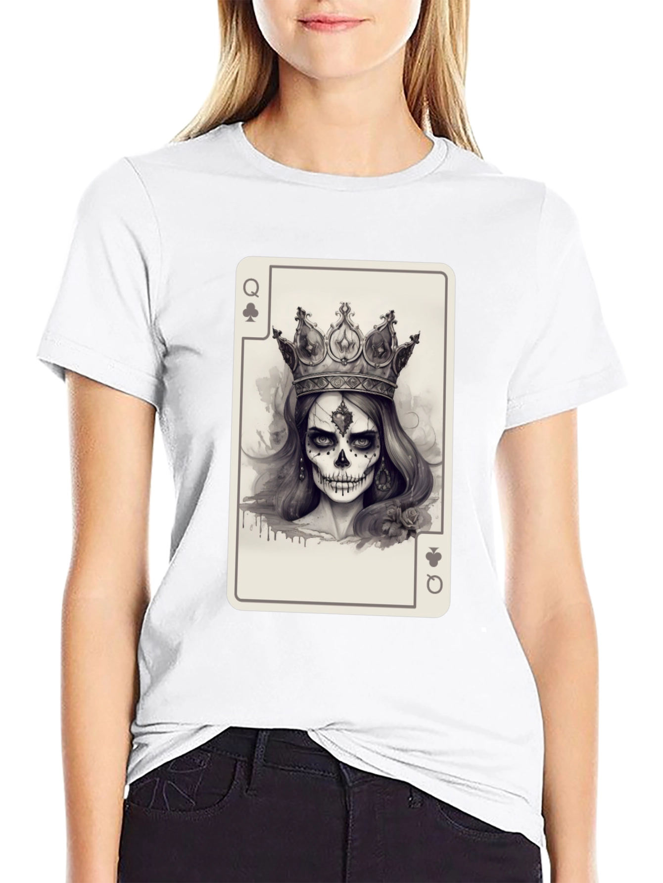 Queen of Spades Card Graphic Tee - Skull Crown - 9