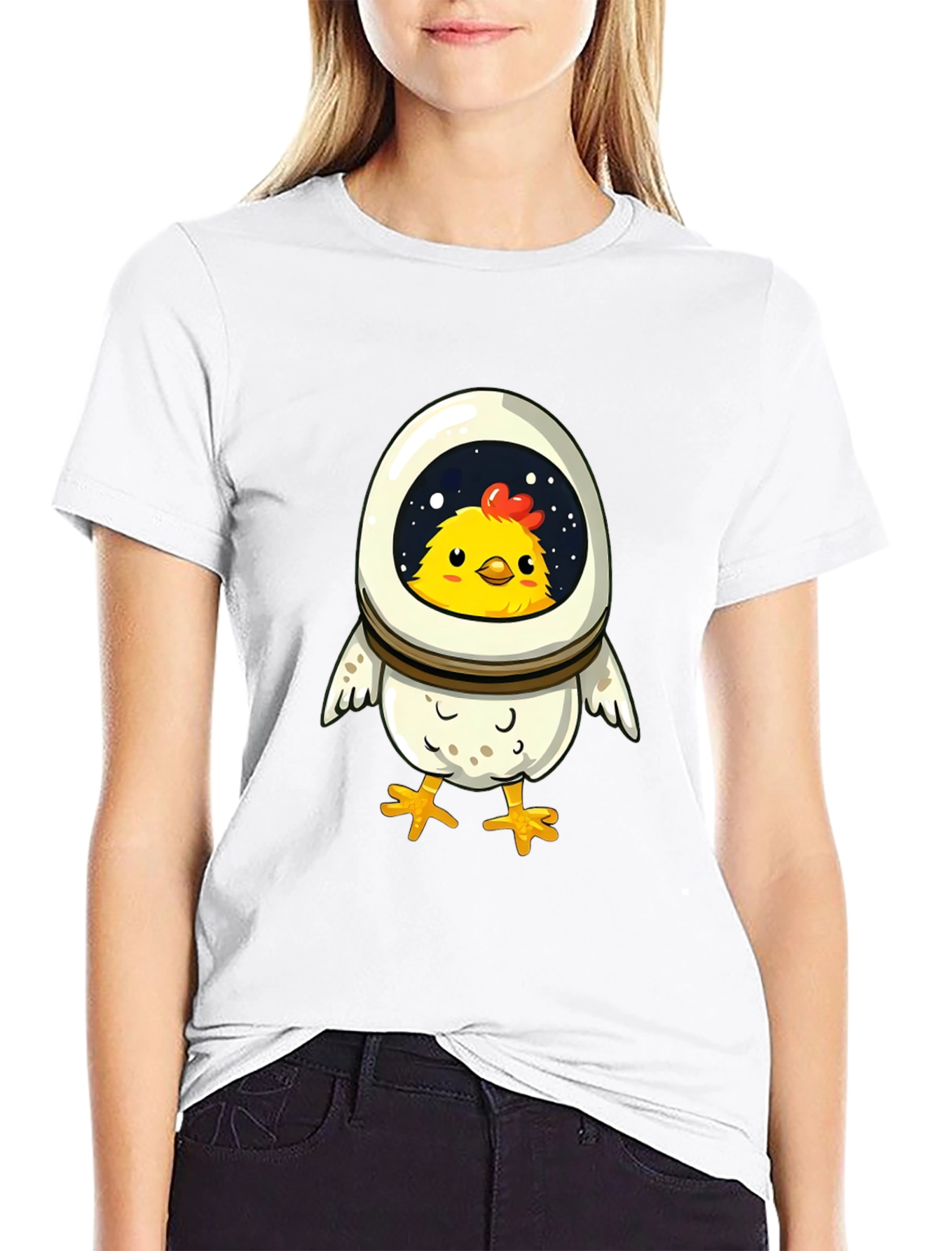 Black Astronaut Chicken T-Shirt - Fun Space Design view 9