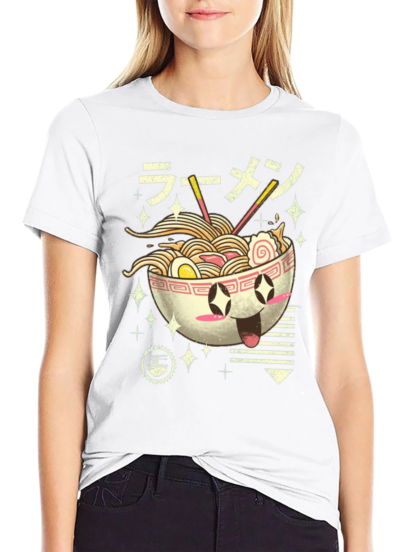 Black Kawaii Ramen Bowl Graphic Tee - Black view 9
