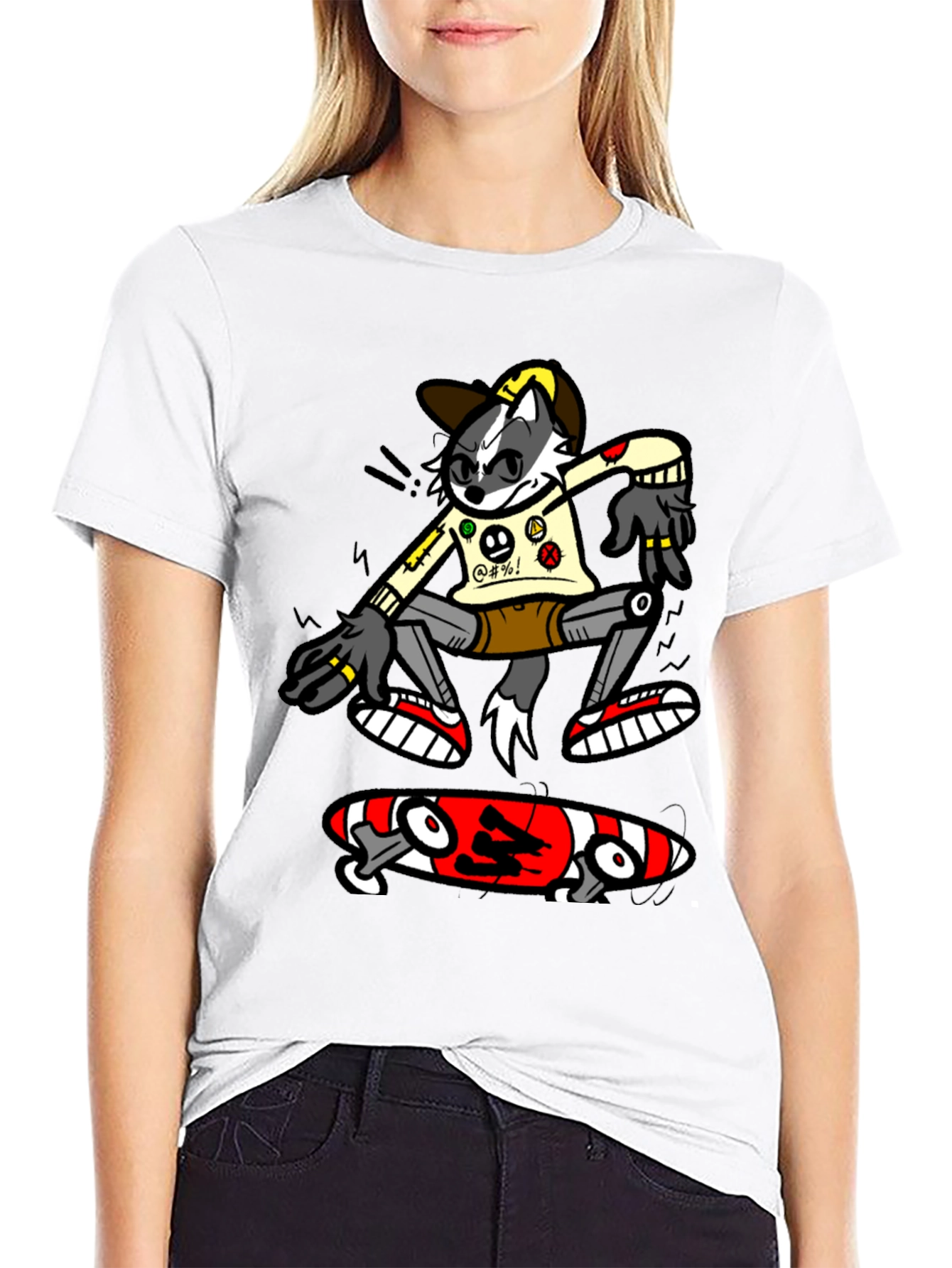 Black Cool Cartoon Skater Graphic Tee - Black Cotton T-Shirt view 9