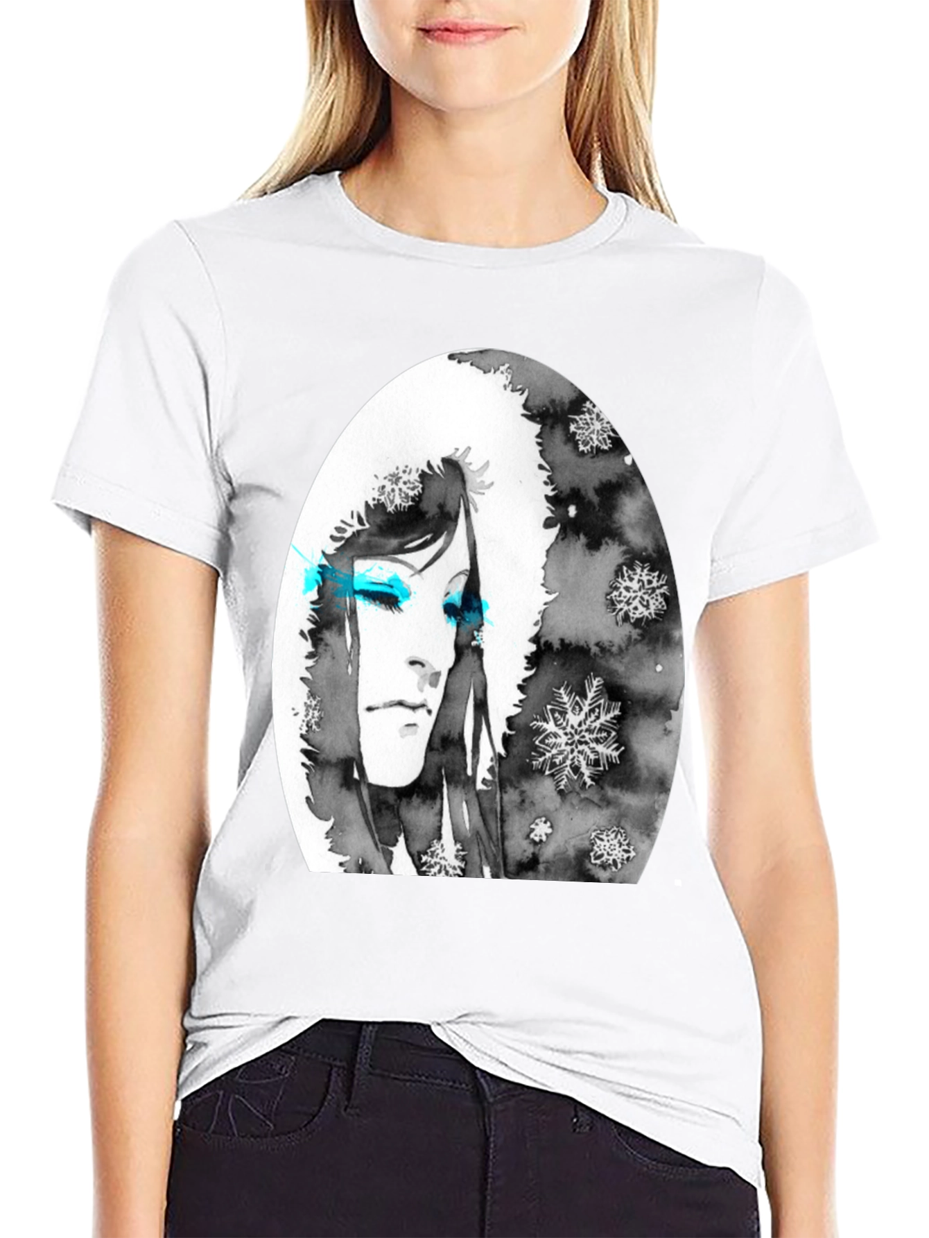 Black Winter Woman Graphic Tee - Soft Black Cotton view 9