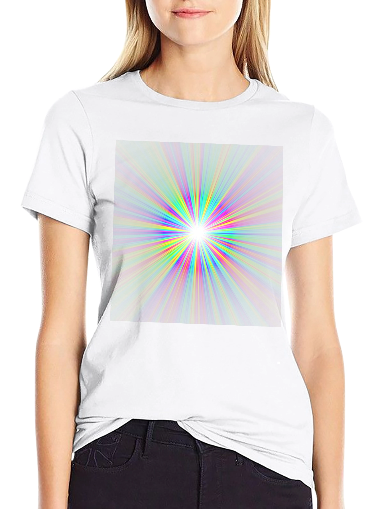 Black Prismatic Burst Graphic Tee - Vivid Color Explosion view 9