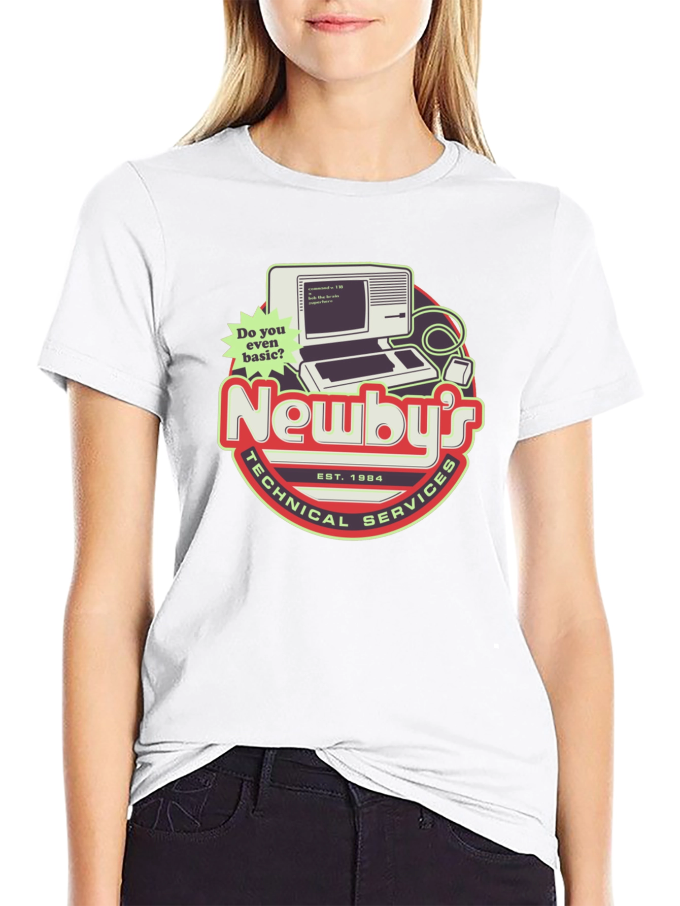Black Newby's Technical Services Retro Computer Graphic T-Shirt view 9