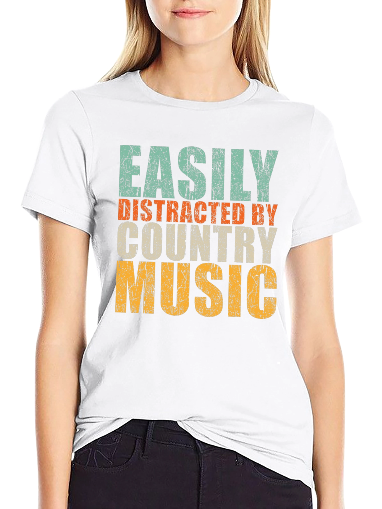 Black Easily Distracted By Country Music T-Shirt view 9