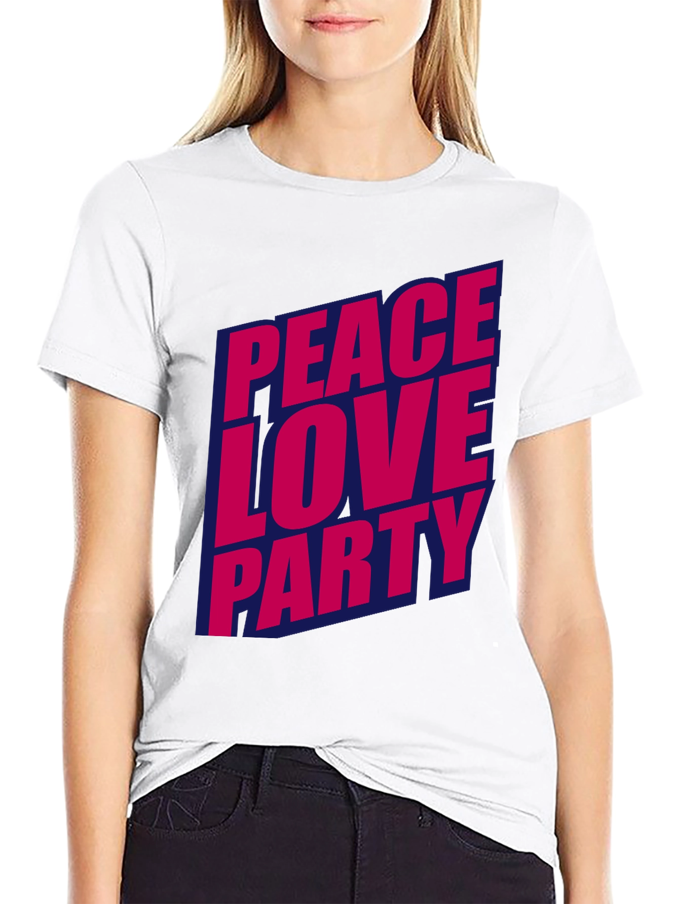Black Peace Love Party Graphic Tee - Stylish Crew Neck T-Shirt view 9