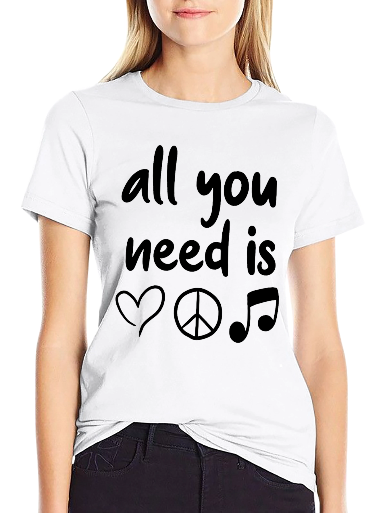 Black All You Need Is Love Peace Music Black T-Shirt view 9