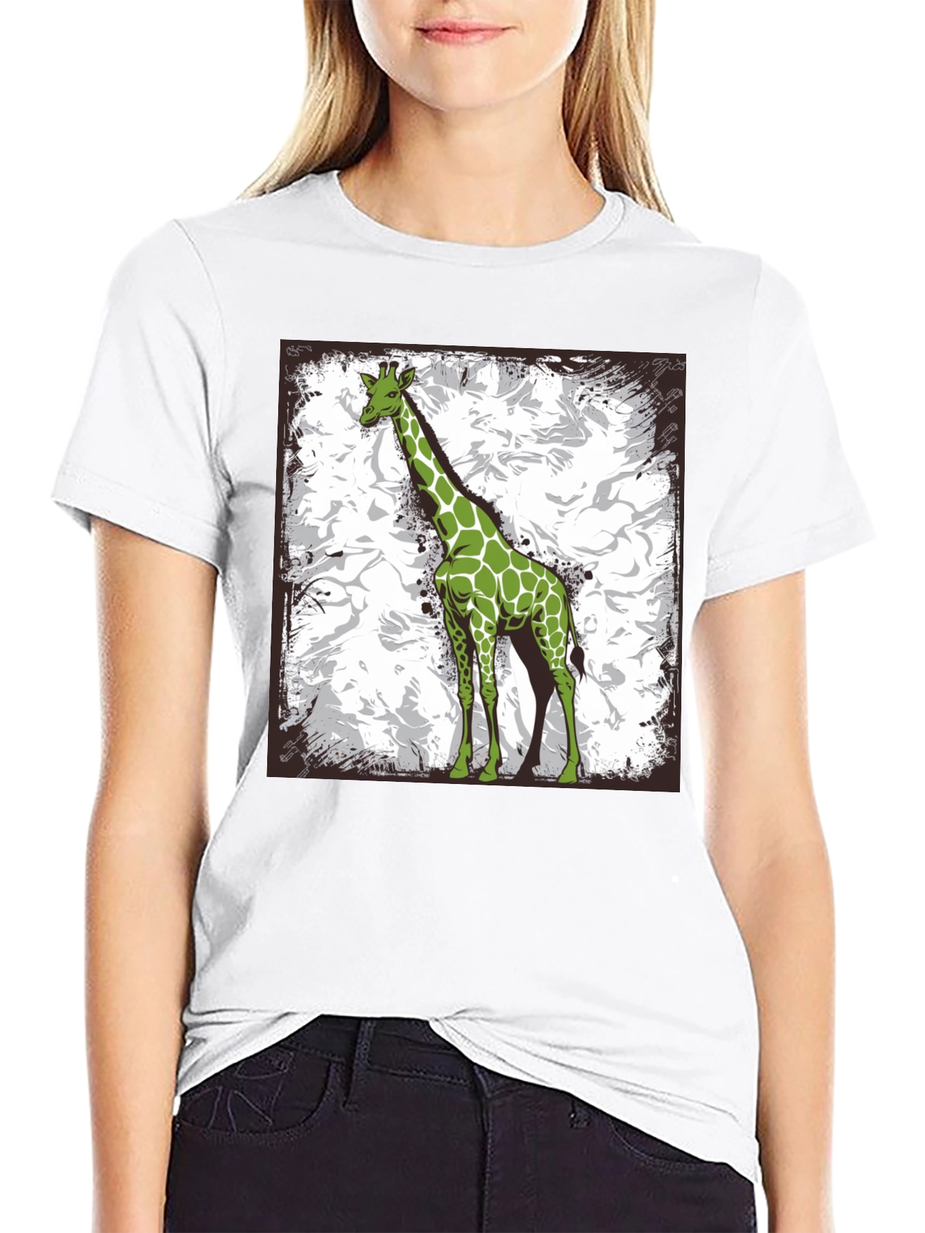 Black Green Giraffe Graphic Tee - Stylish Animal Print Shirt view 9